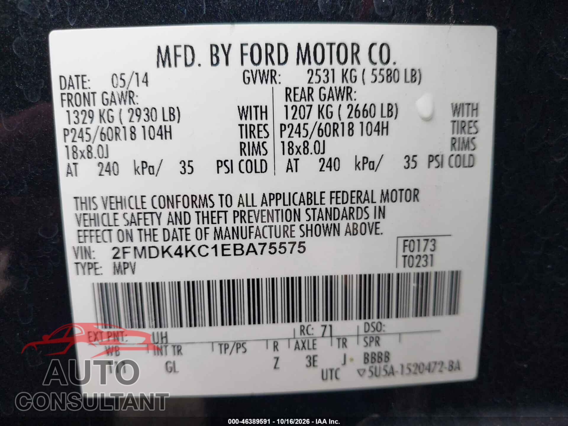 FORD EDGE 2014 - 2FMDK4KC1EBA75575