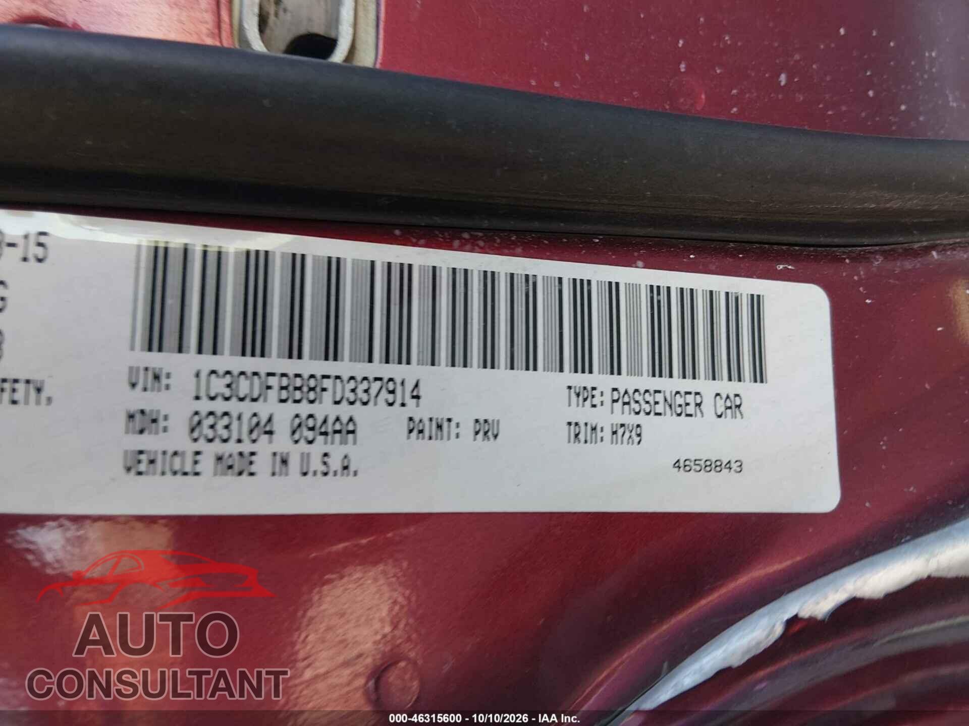DODGE DART 2015 - 1C3CDFBB8FD337914