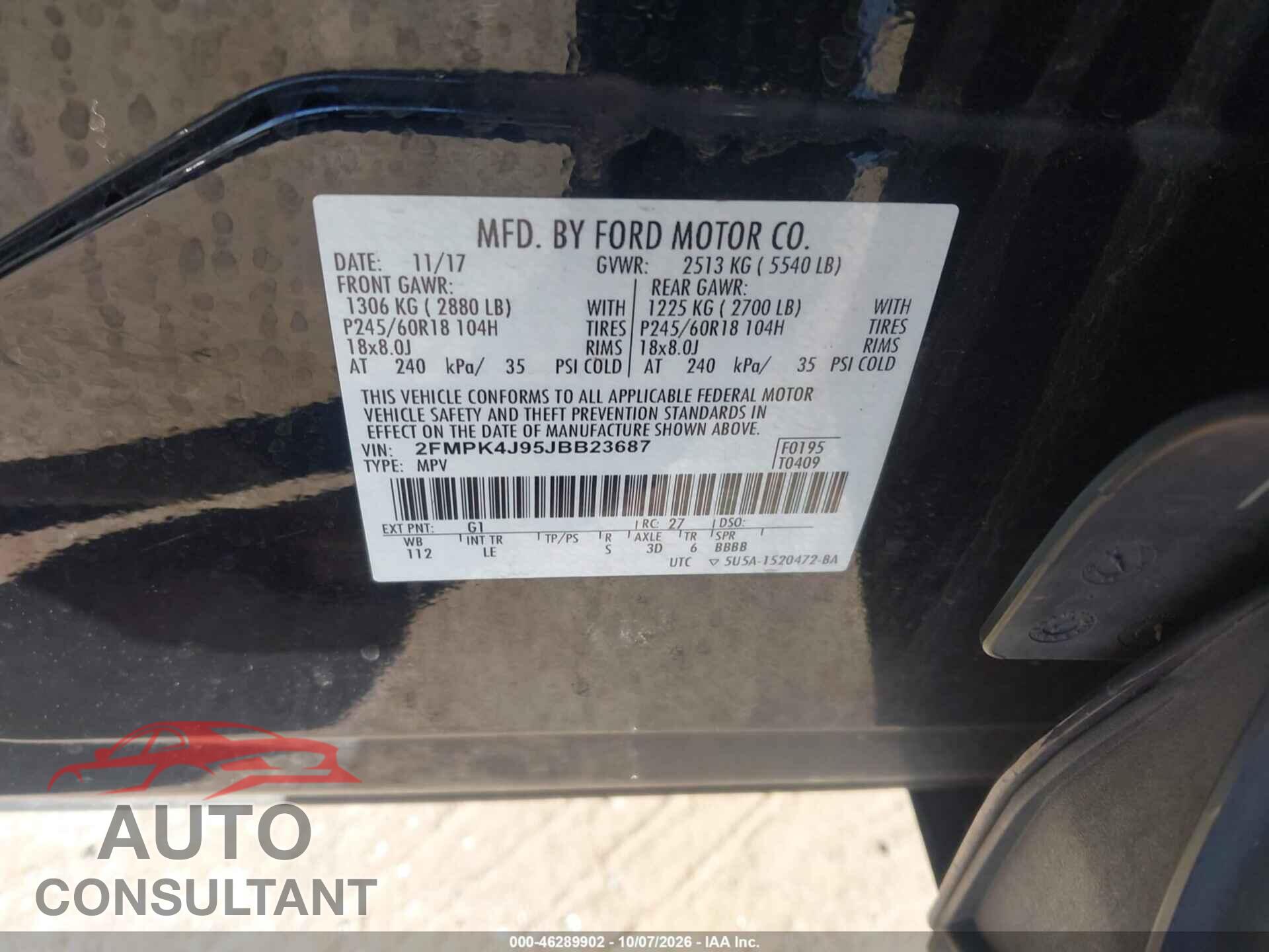 FORD EDGE 2018 - 2FMPK4J95JBB23687