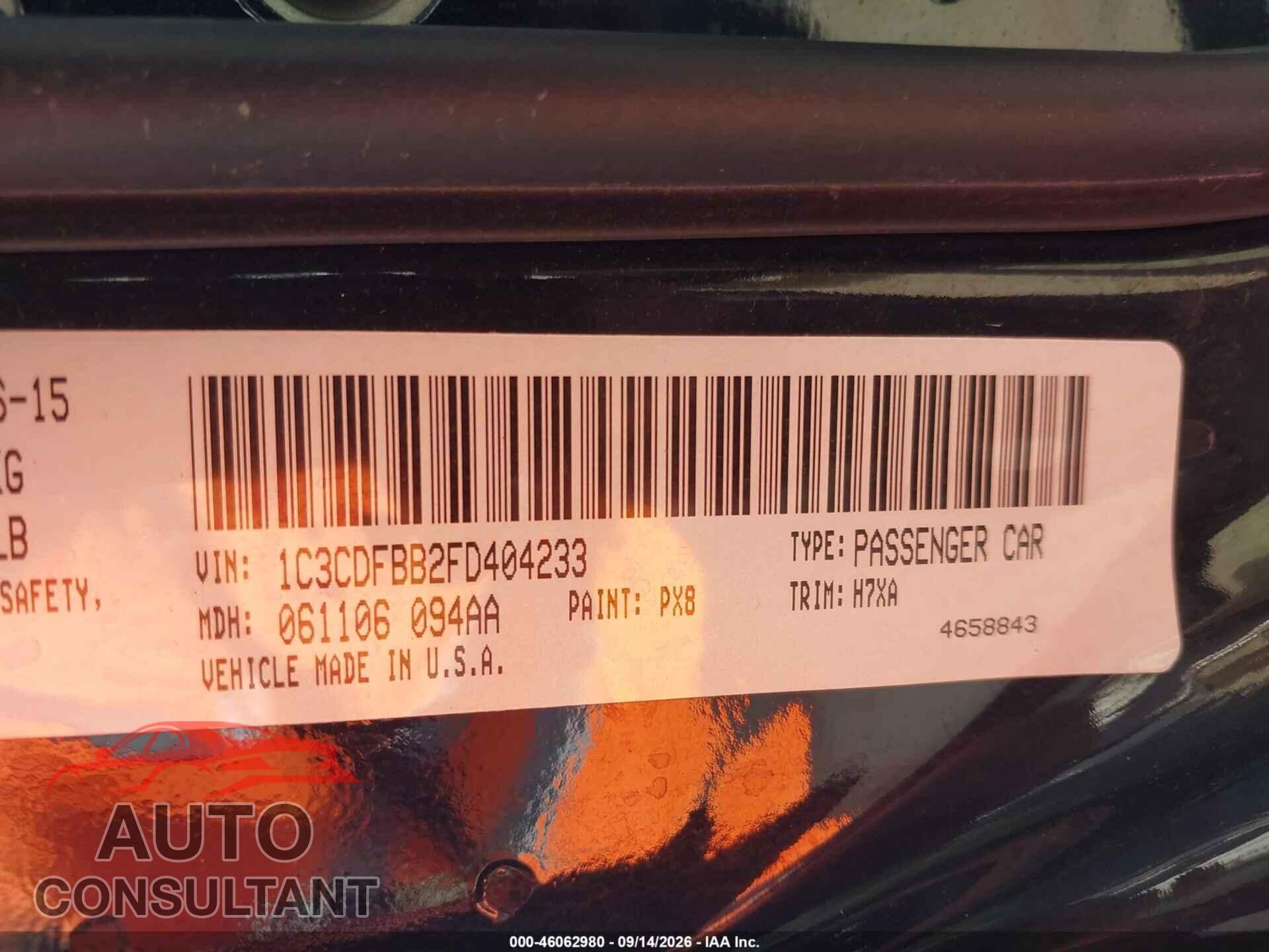 DODGE DART 2015 - 1C3CDFBB2FD404233