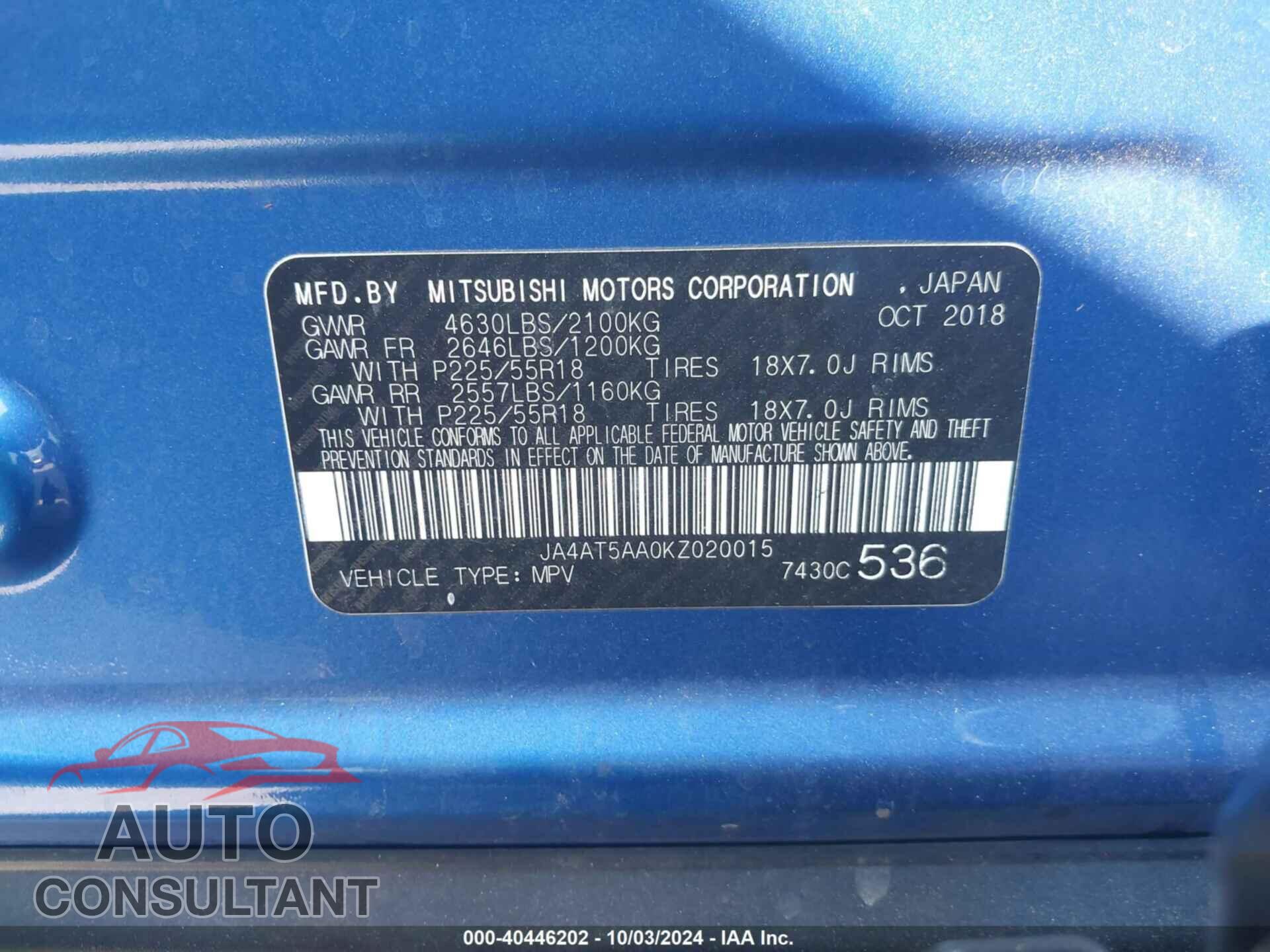 MITSUBISHI ECLIPSE CROSS 2019 - JA4AT5AA0KZ020015