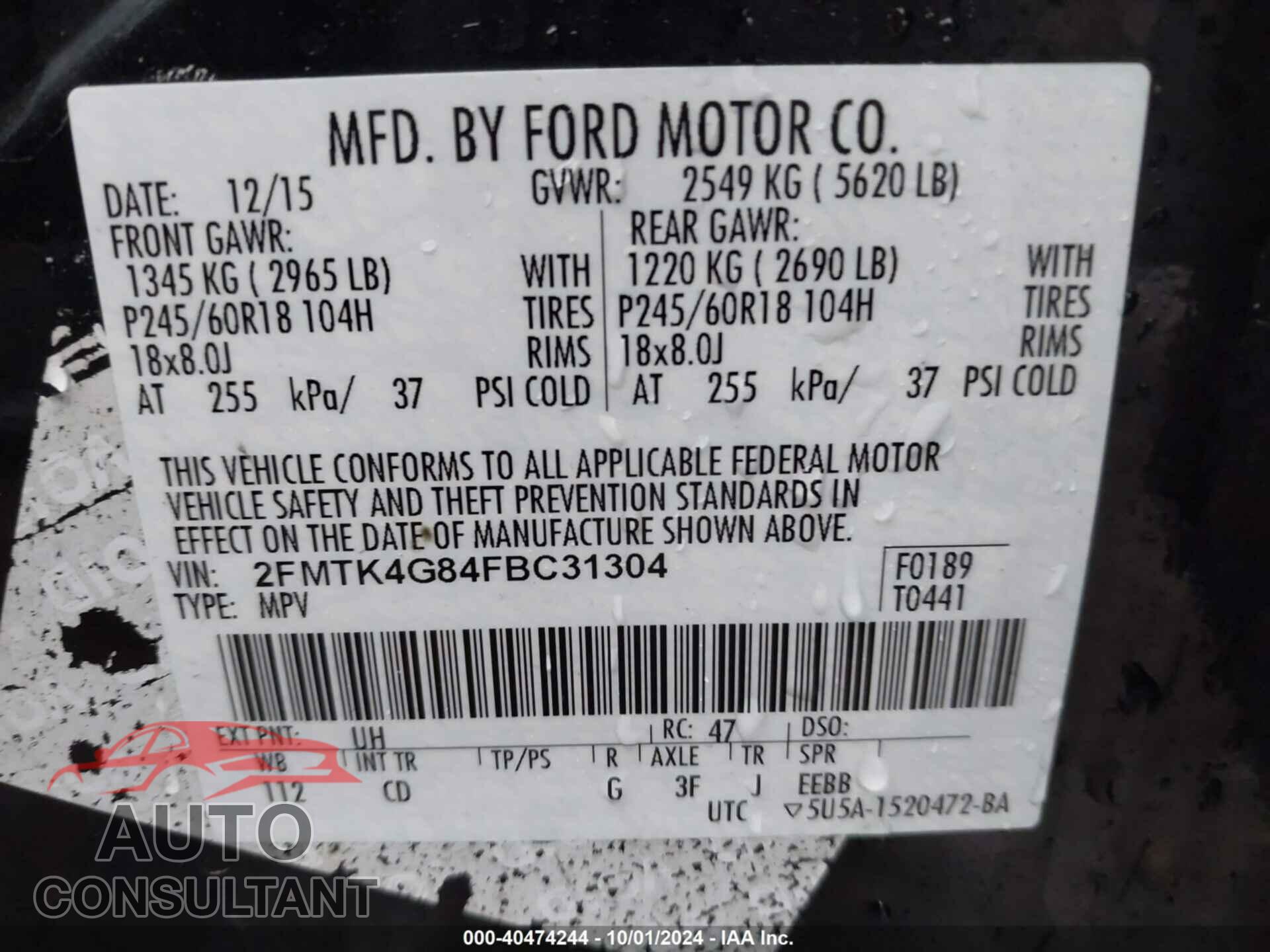 FORD EDGE 2015 - 2FMTK4G84FBC31304