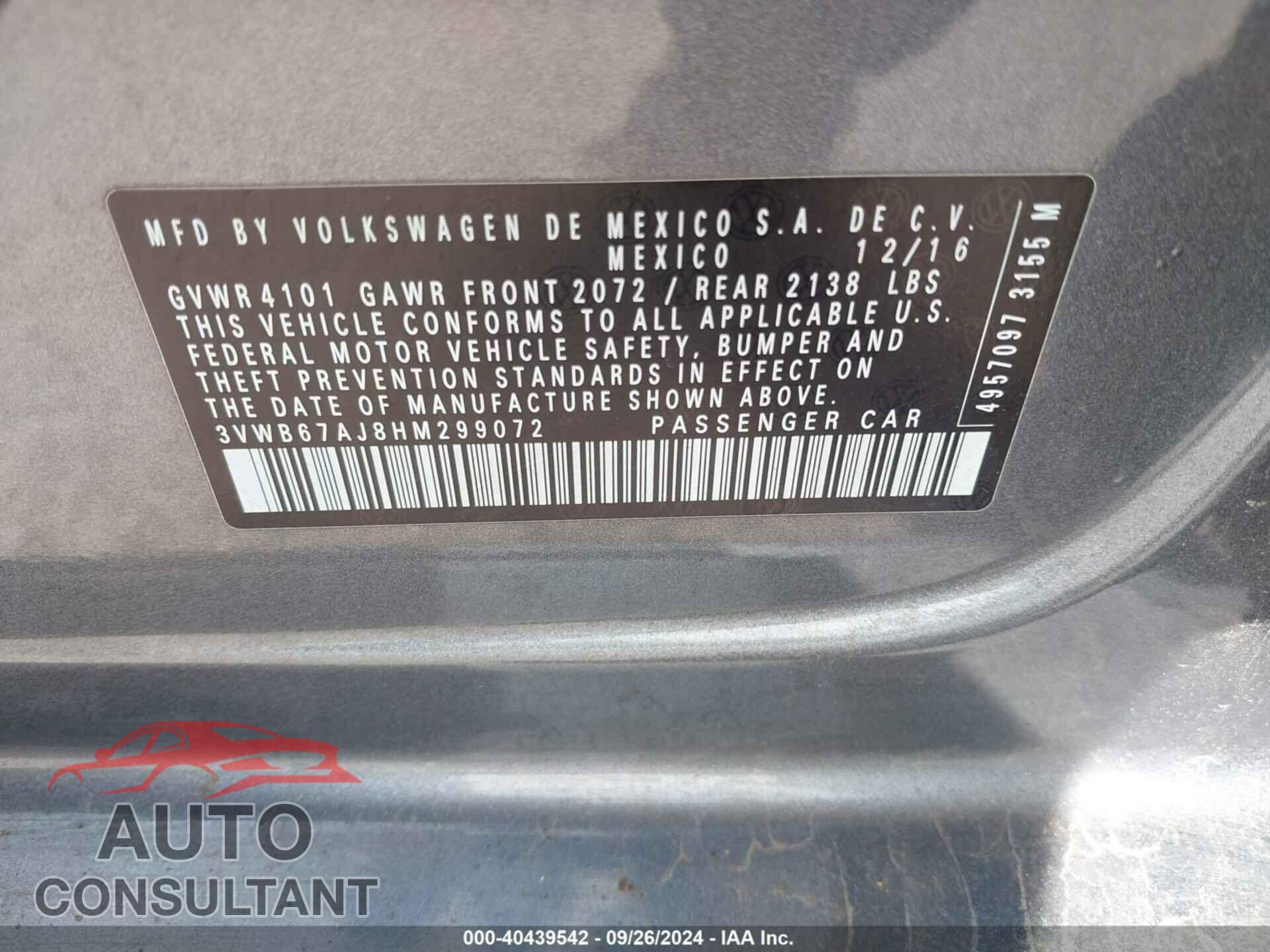 VOLKSWAGEN JETTA 2017 - 3VWB67AJ8HM299072