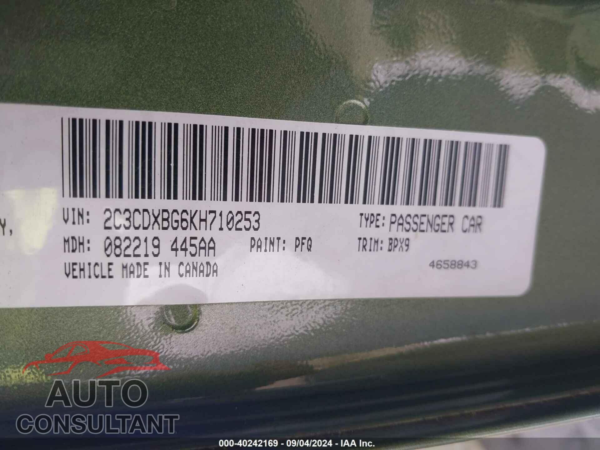 DODGE CHARGER 2019 - 2C3CDXBG6KH710253