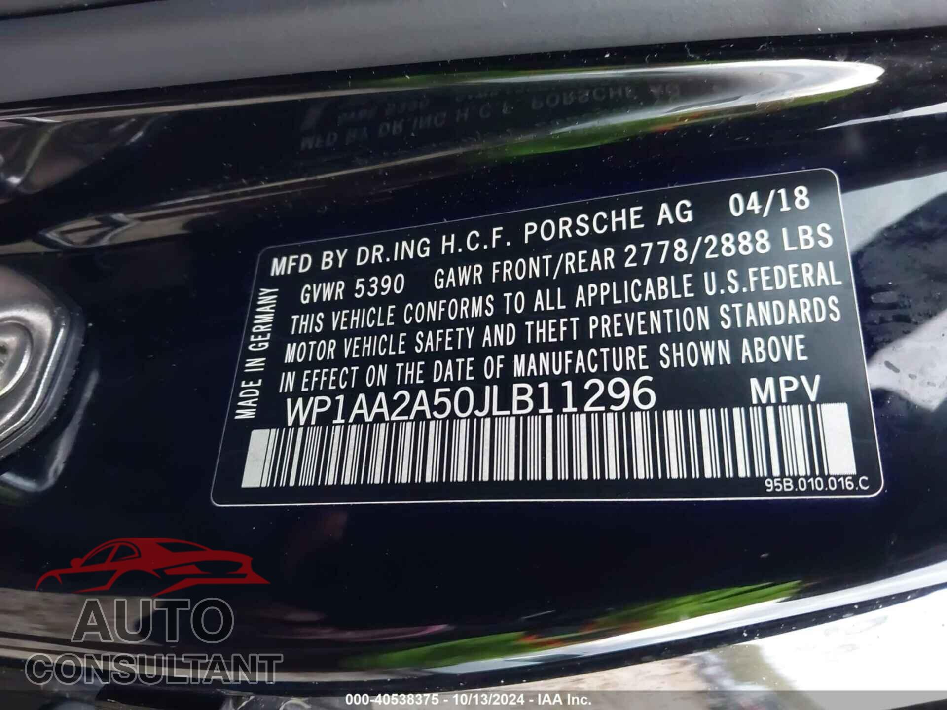 PORSCHE MACAN 2018 - WP1AA2A50JLB11296