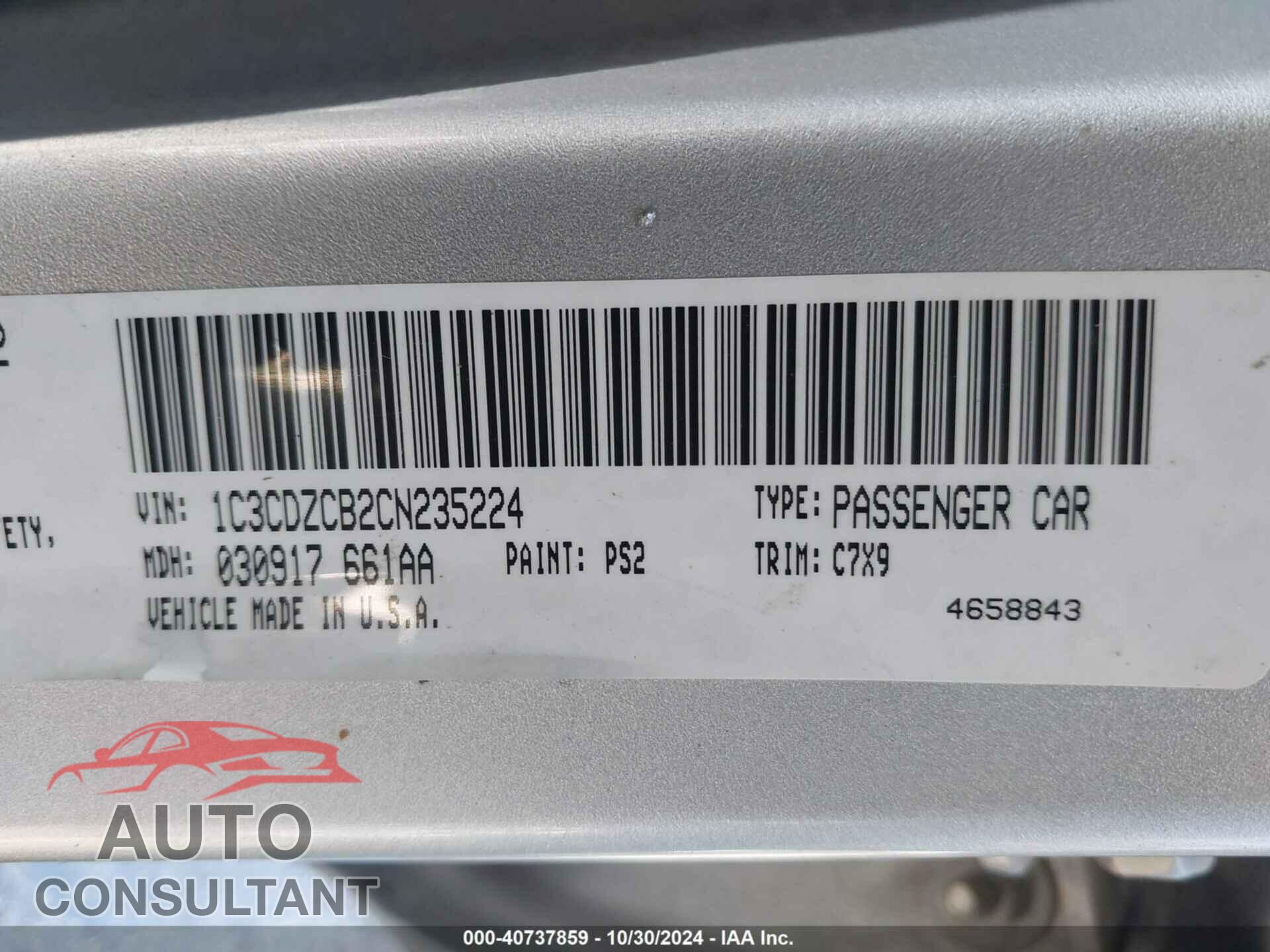 DODGE AVENGER 2012 - 1C3CDZCB2CN235224