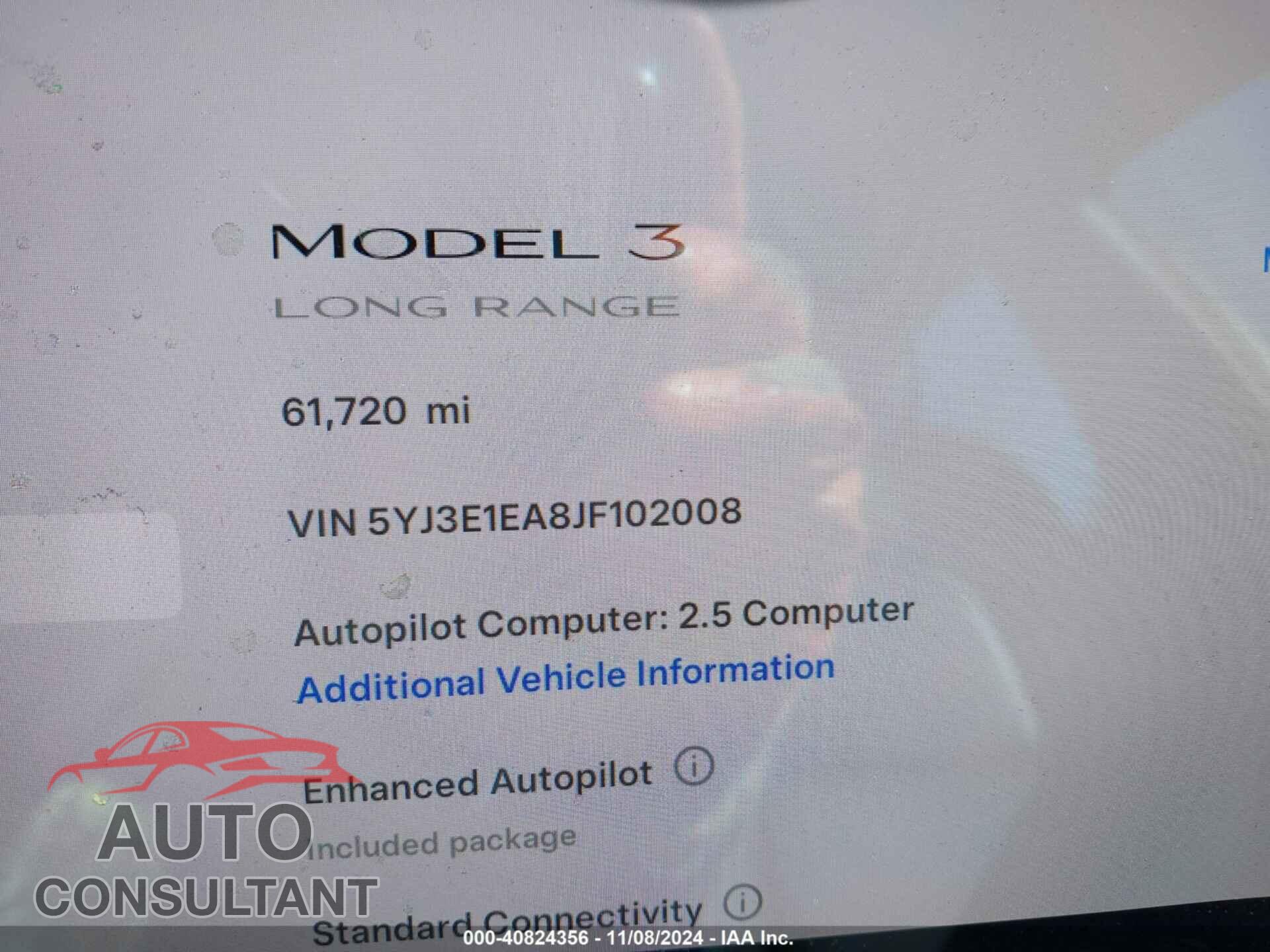 TESLA MODEL 3 2018 - 5YJ3E1EA8JF102008