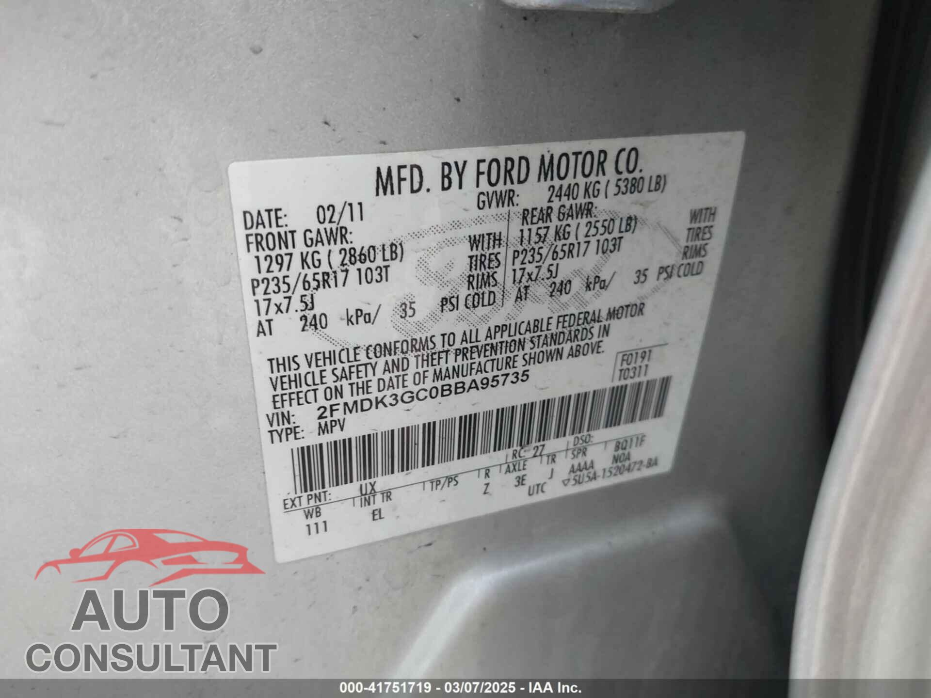 FORD EDGE 2011 - 2FMDK3GC0BBA95735