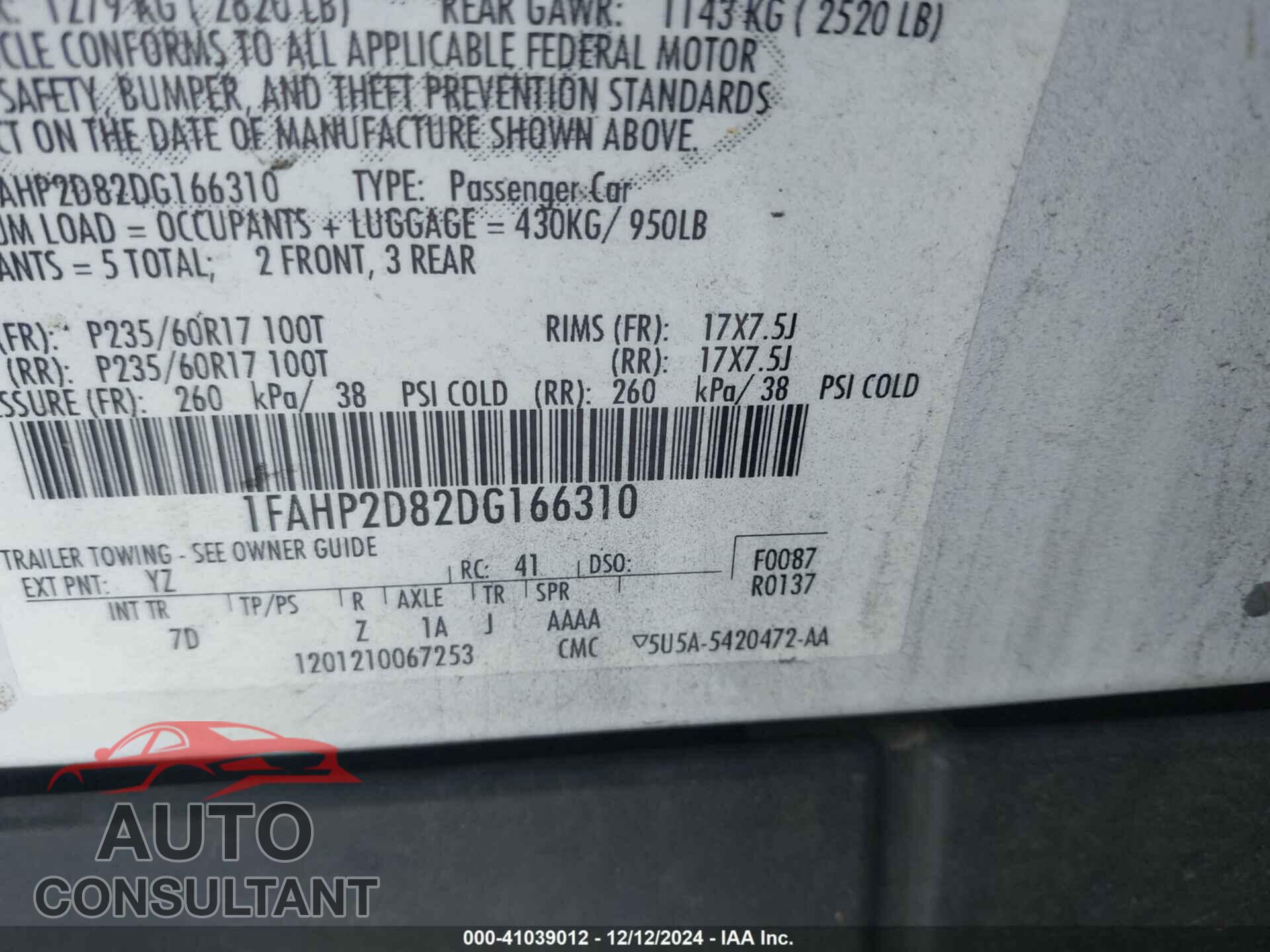 FORD TAURUS 2013 - 1FAHP2D82DG166310