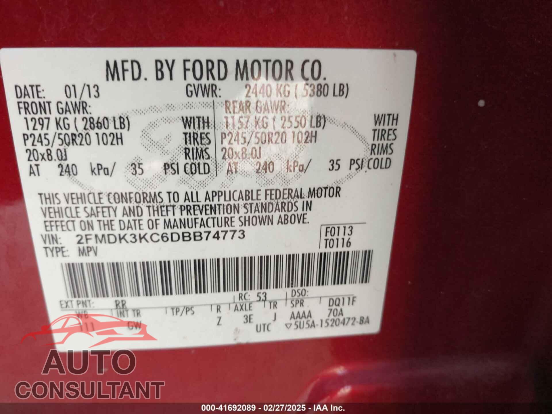 FORD EDGE 2013 - 2FMDK3KC6DBB74773