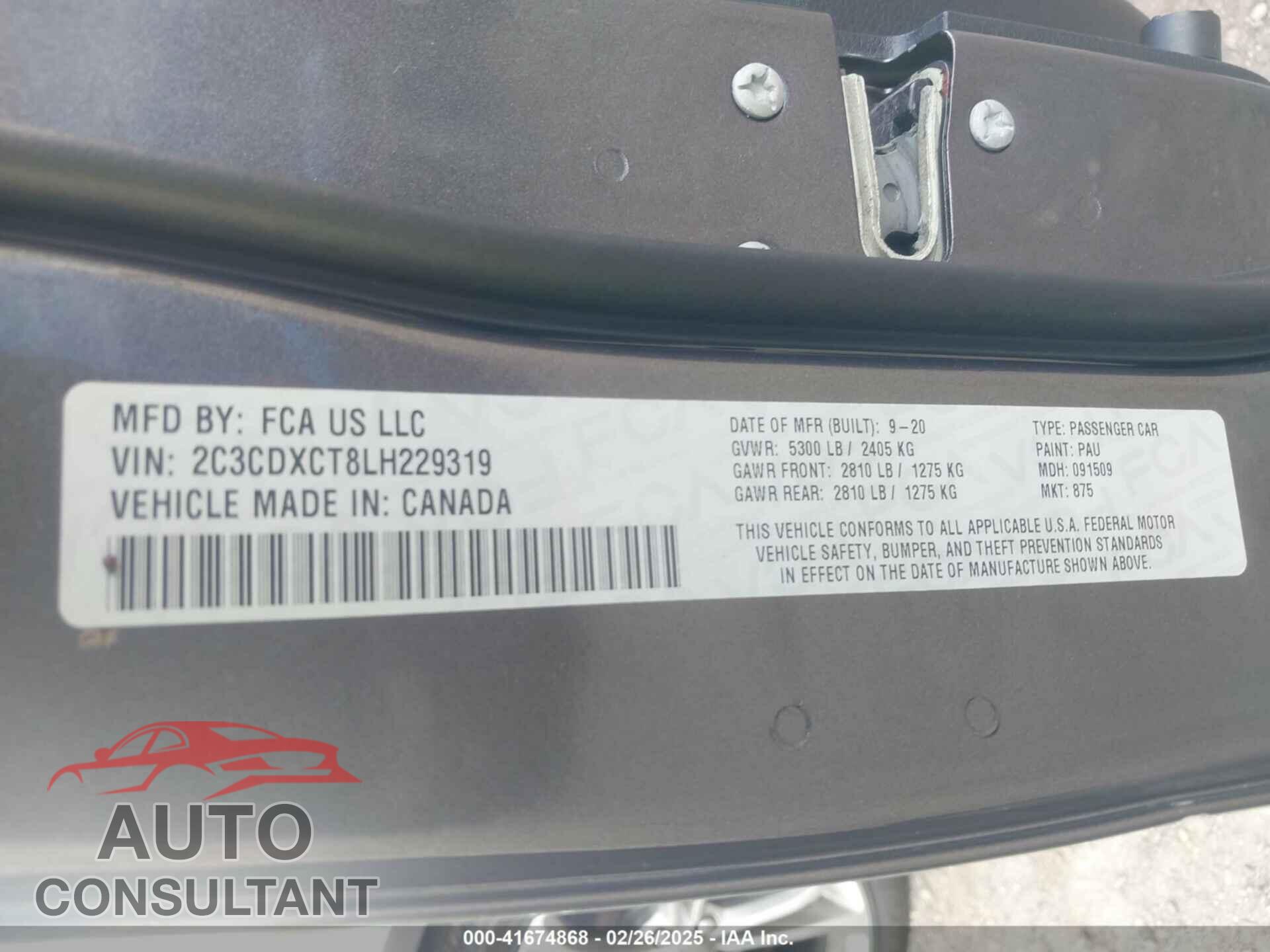 DODGE CHARGER 2020 - 2C3CDXCT8LH229319