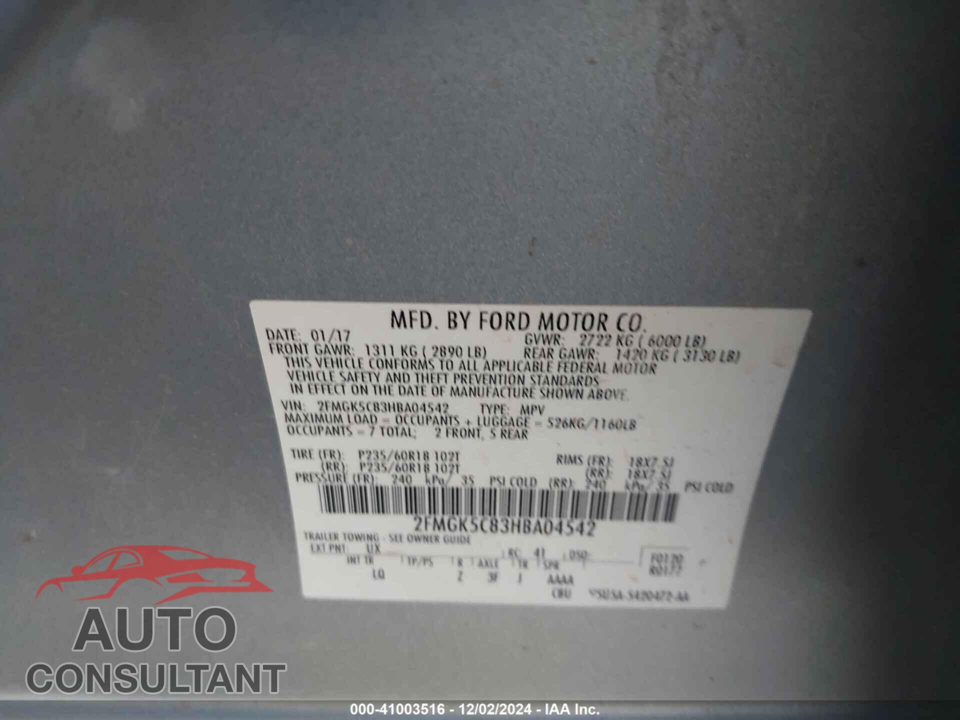 FORD FLEX 2017 - 2FMGK5C83HBA04542