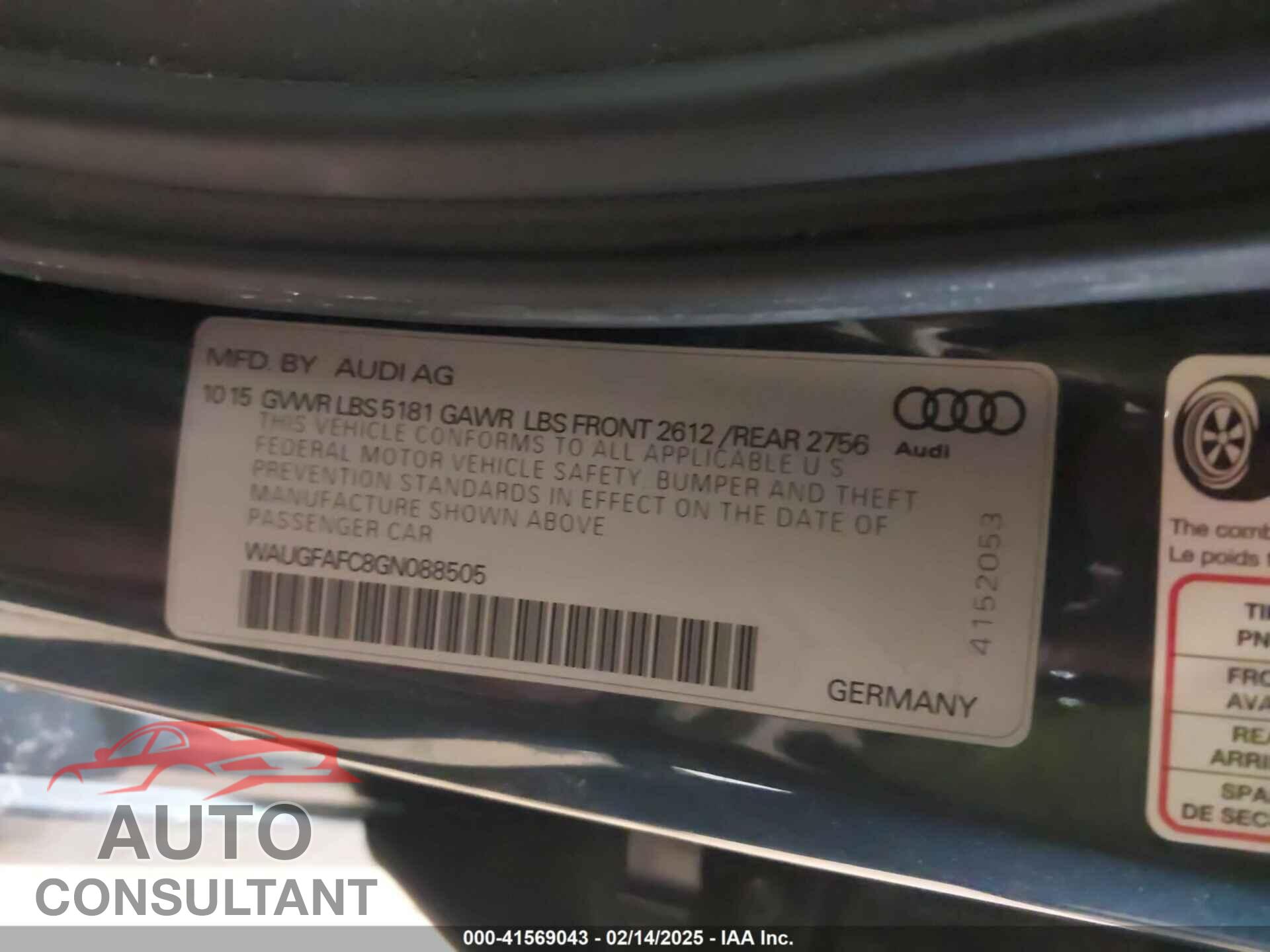 AUDI A6 2016 - WAUGFAFC8GN088505