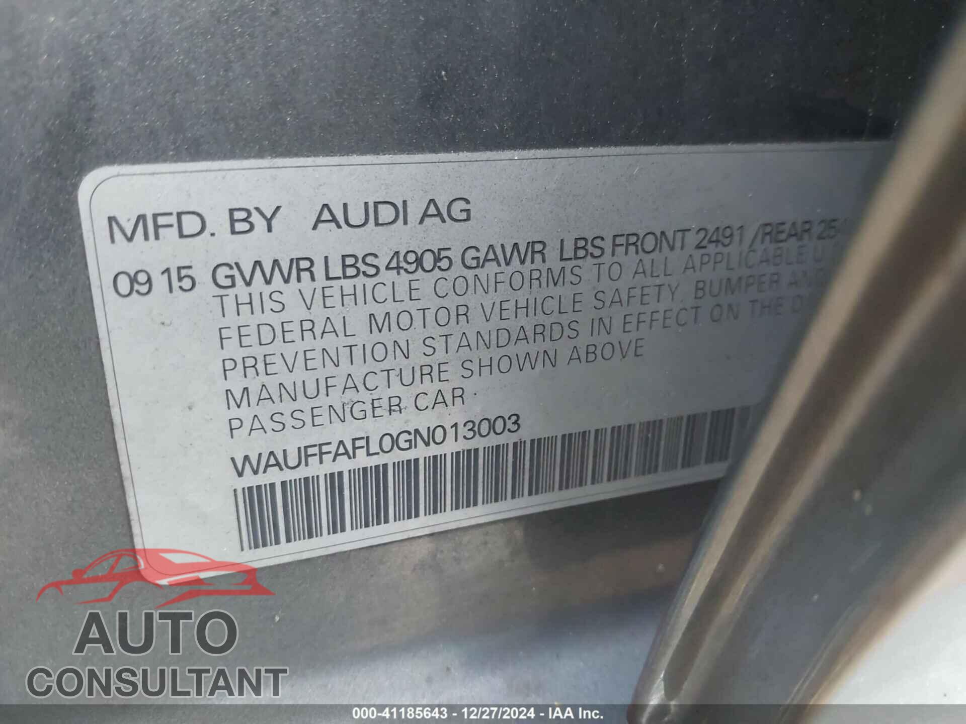 AUDI A4 2016 - WAUFFAFL0GN013003