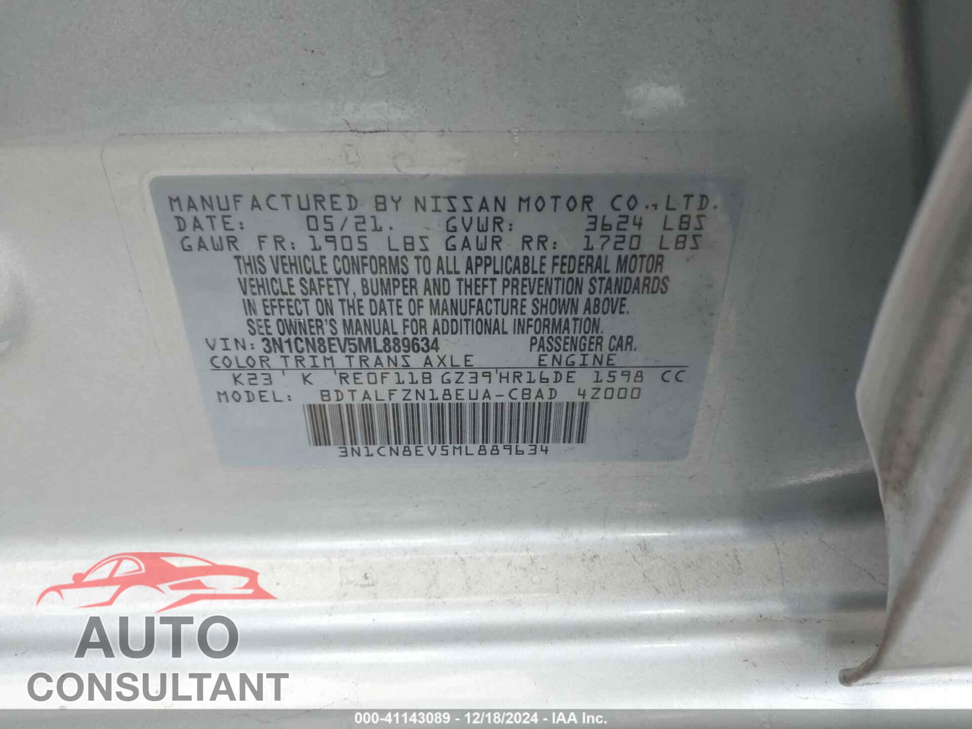 NISSAN VERSA 2021 - 3N1CN8EV5ML889634