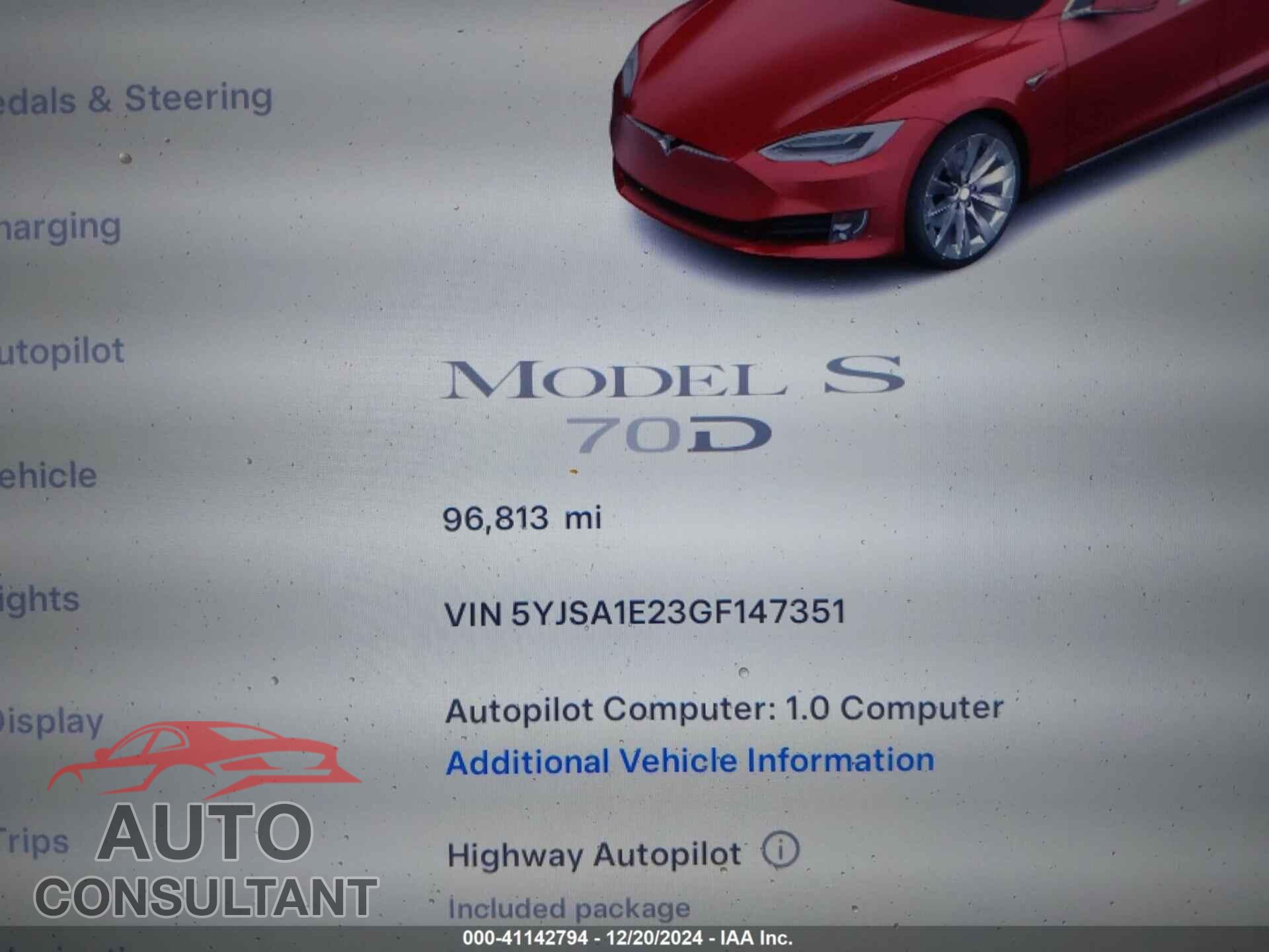 TESLA MODEL S 2016 - 5YJSA1E23GF147351