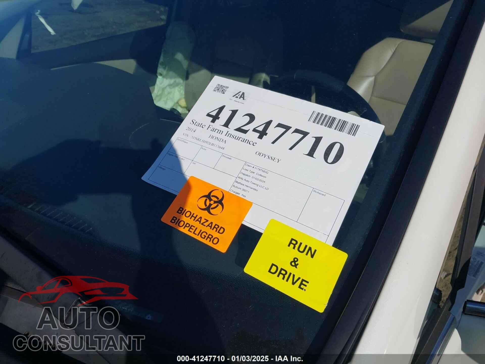 HONDA ODYSSEY 2014 - 5FNRL5H92EB113648