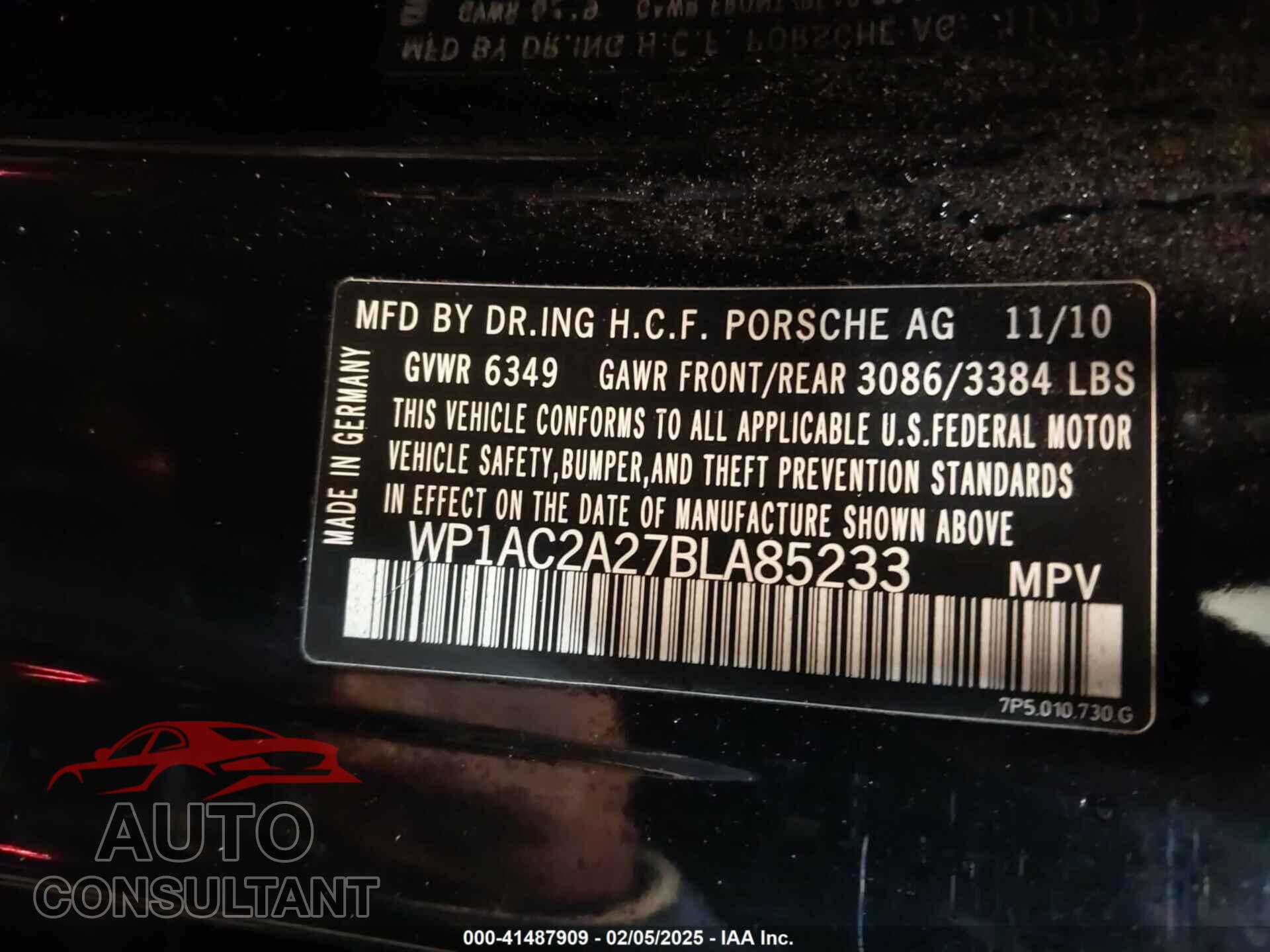 PORSCHE CAYENNE 2011 - WP1AC2A27BLA85233