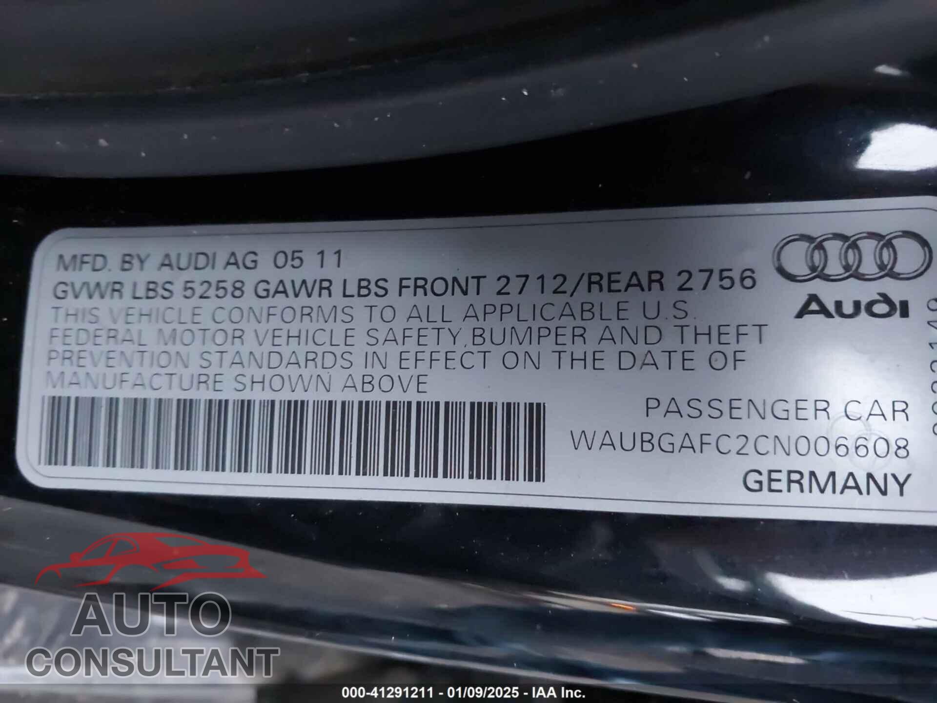 AUDI A6 2012 - WAUBGAFC2CN006608