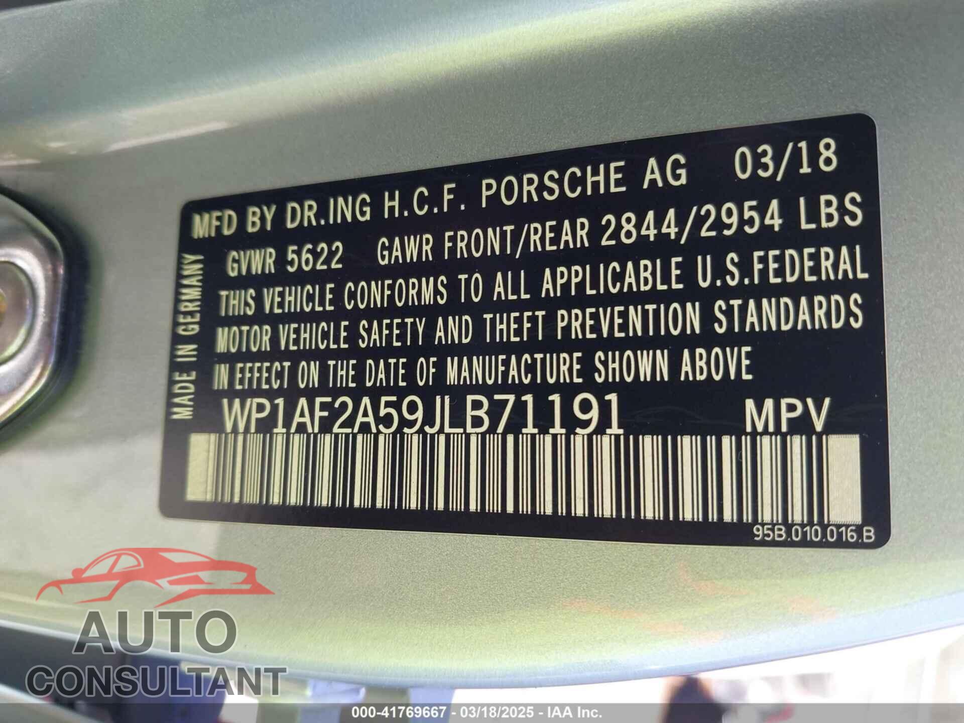 PORSCHE MACAN 2018 - WP1AF2A59JLB71191