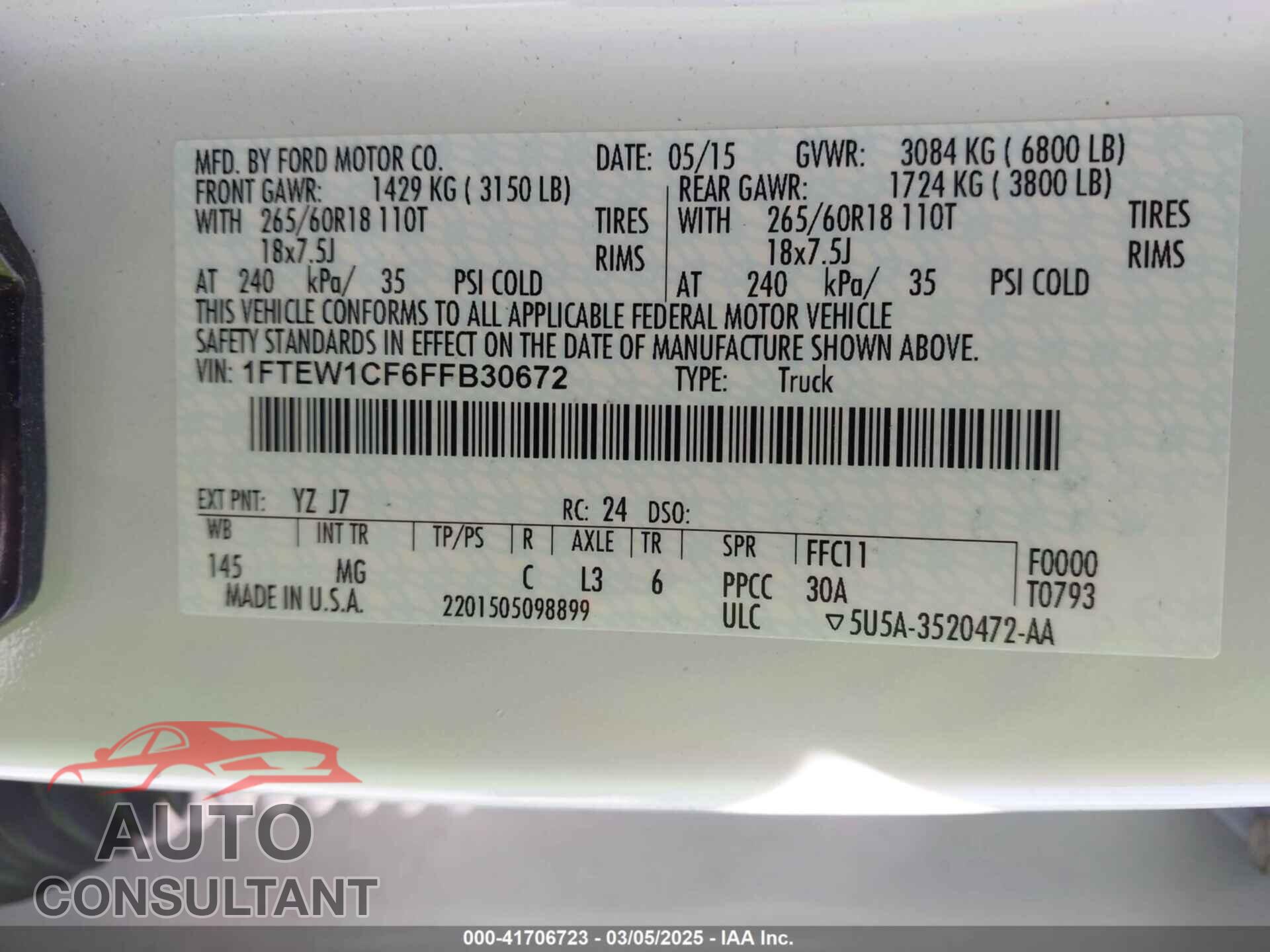 FORD F-150 2015 - 1FTEW1CF6FFB30672