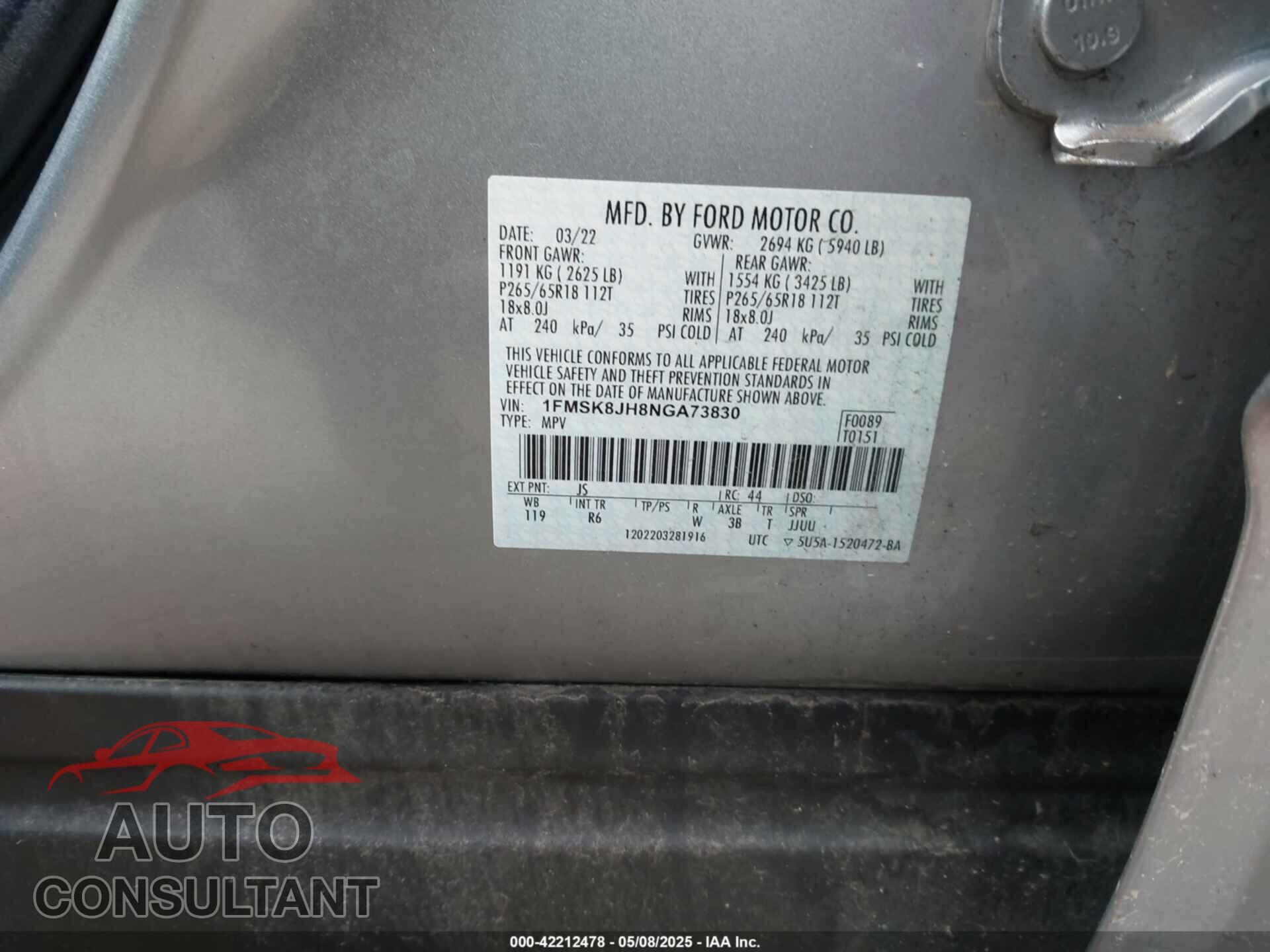 FORD EXPLORER 2022 - 1FMSK8JH8NGA73830