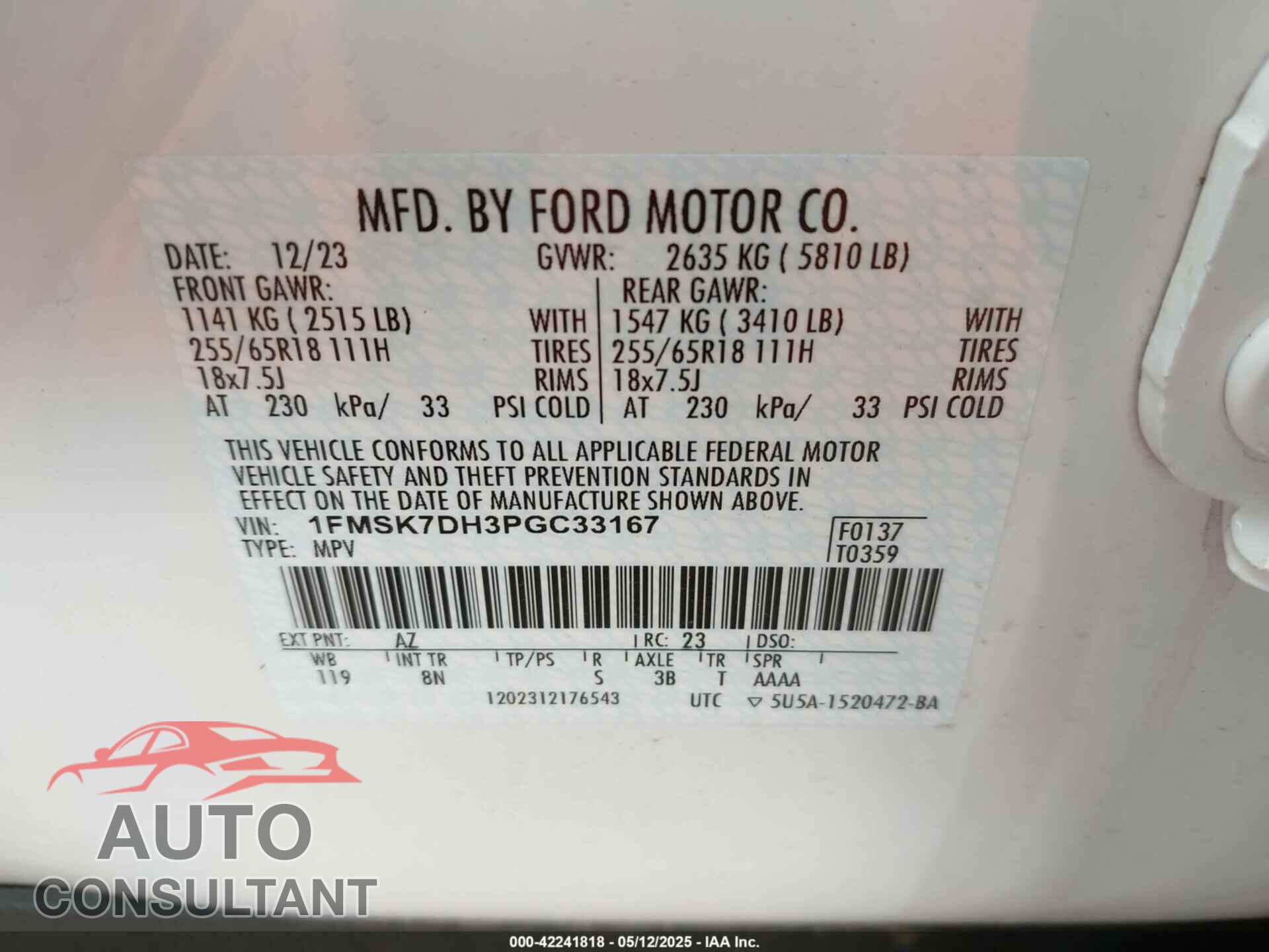 FORD EXPLORER 2023 - 1FMSK7DH3PGC33167