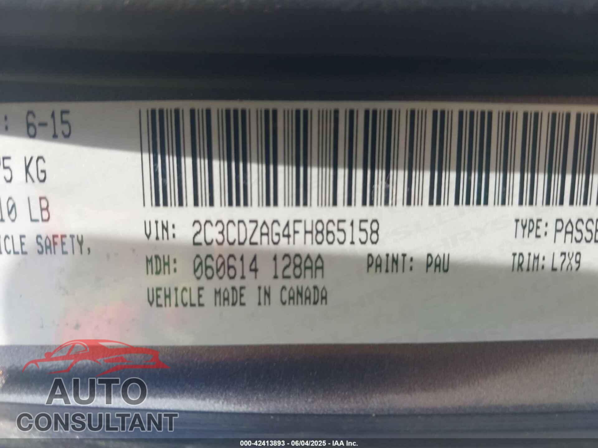 DODGE CHALLENGER 2015 - 2C3CDZAG4FH865158