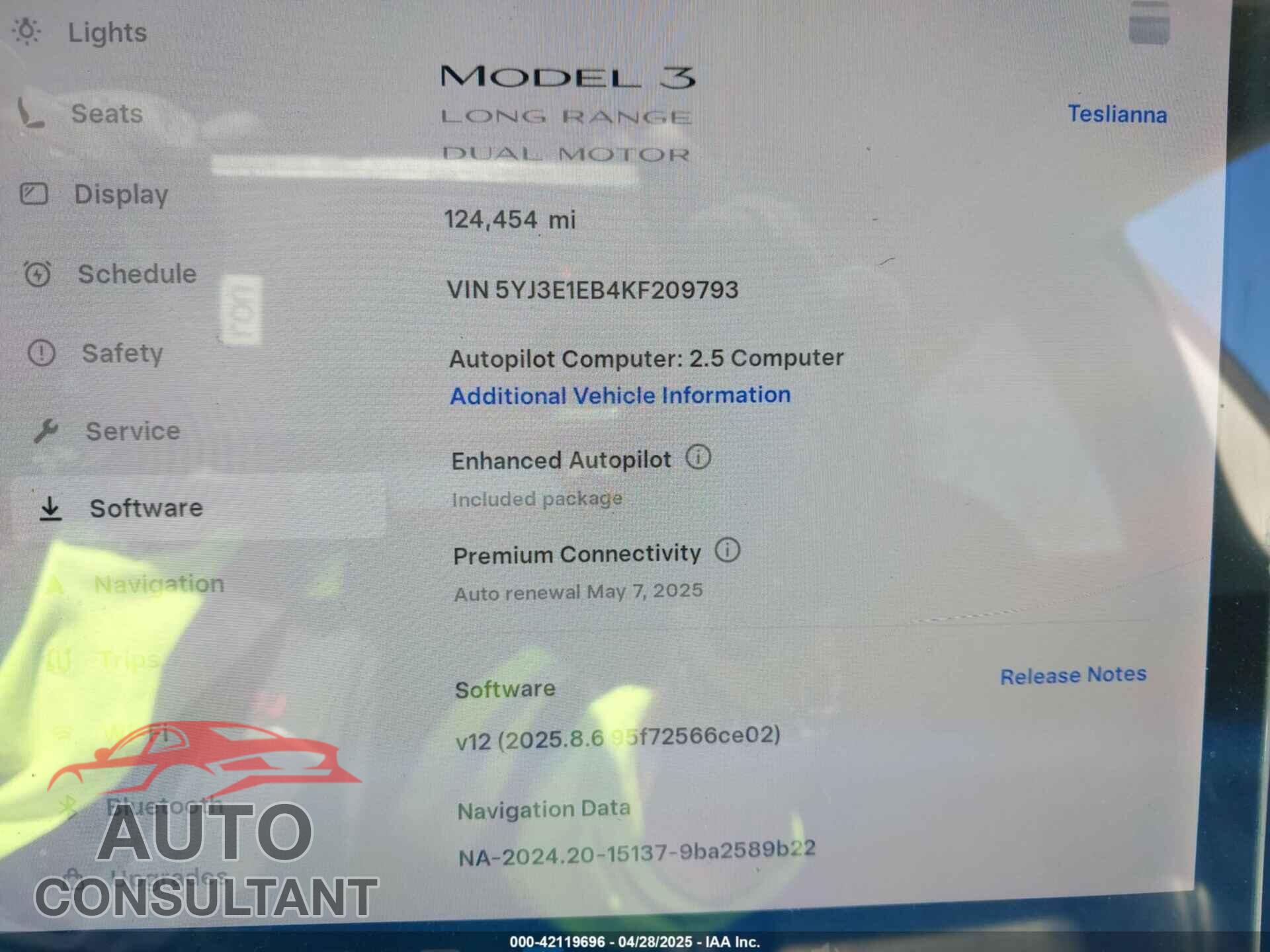 TESLA MODEL 3 2019 - 5YJ3E1EB4KF209793