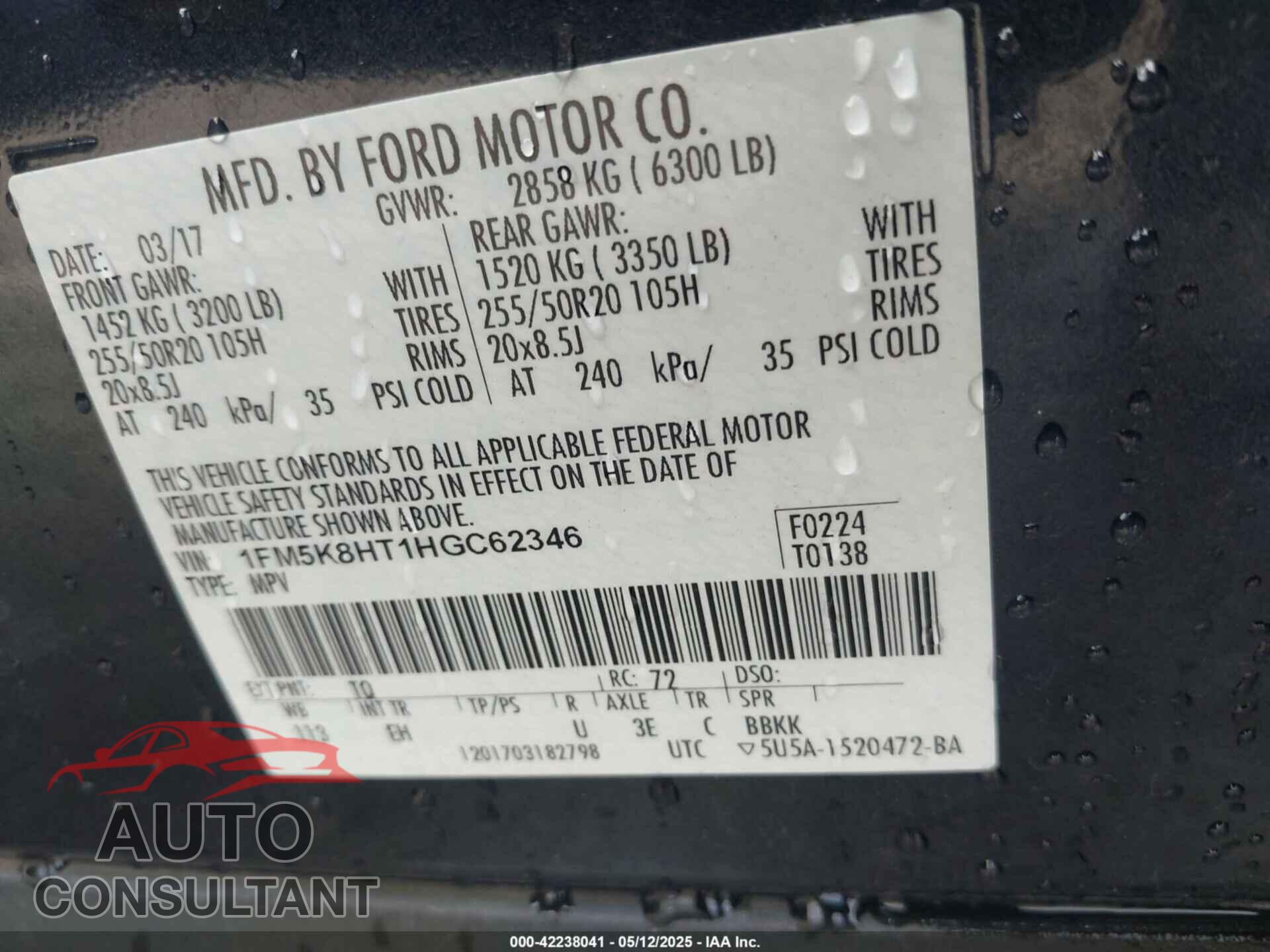 FORD EXPLORER 2017 - 1FM5K8HT1HGC62346