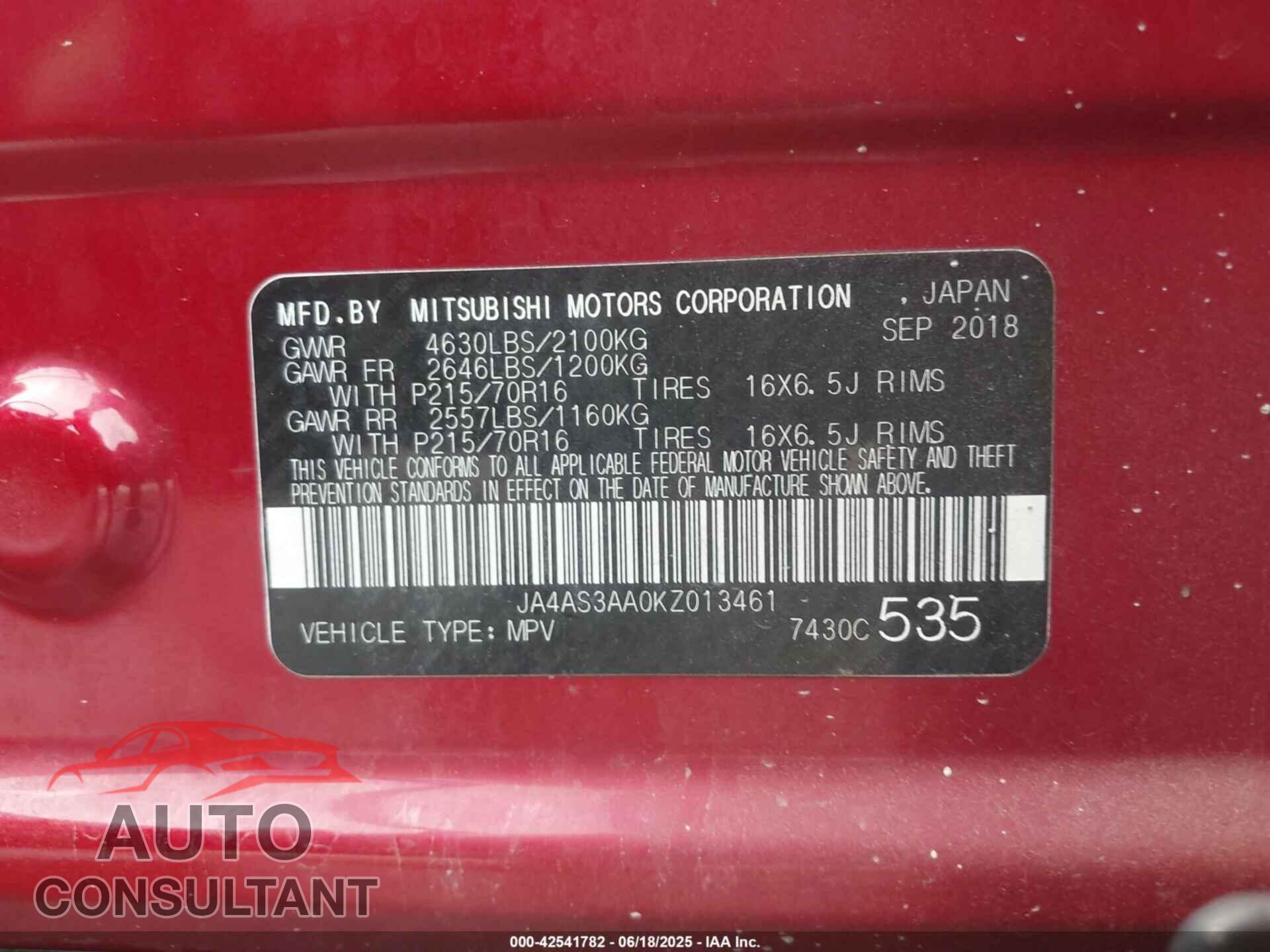 MITSUBISHI ECLIPSE CROSS 2019 - JA4AS3AA0KZ013461