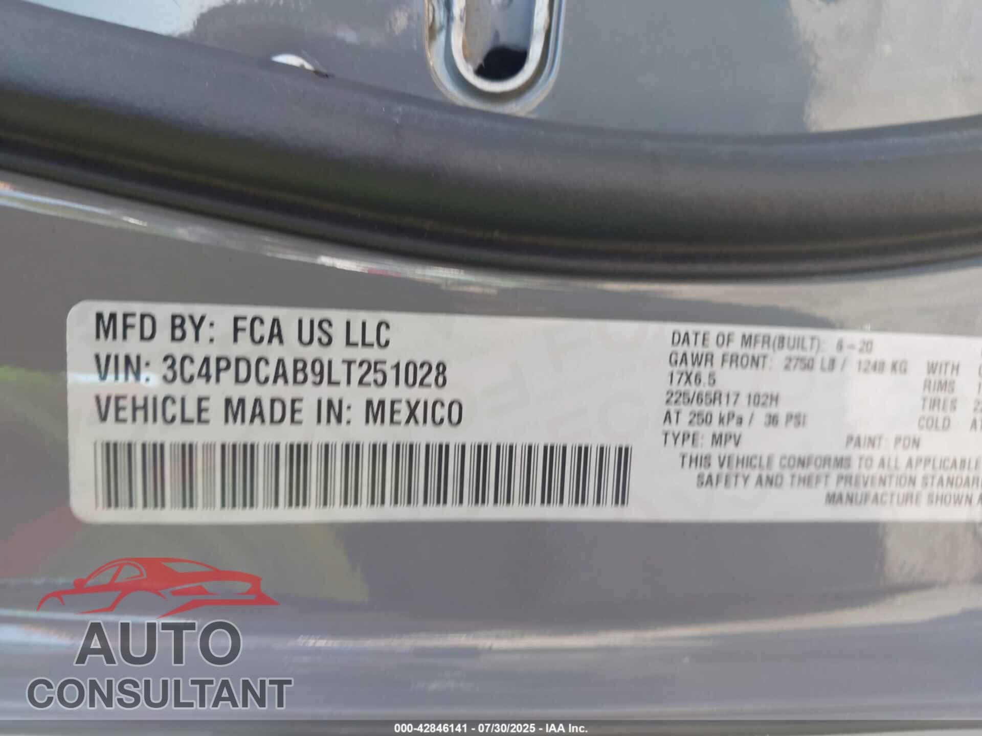 DODGE JOURNEY 2020 - 3C4PDCAB9LT251028
