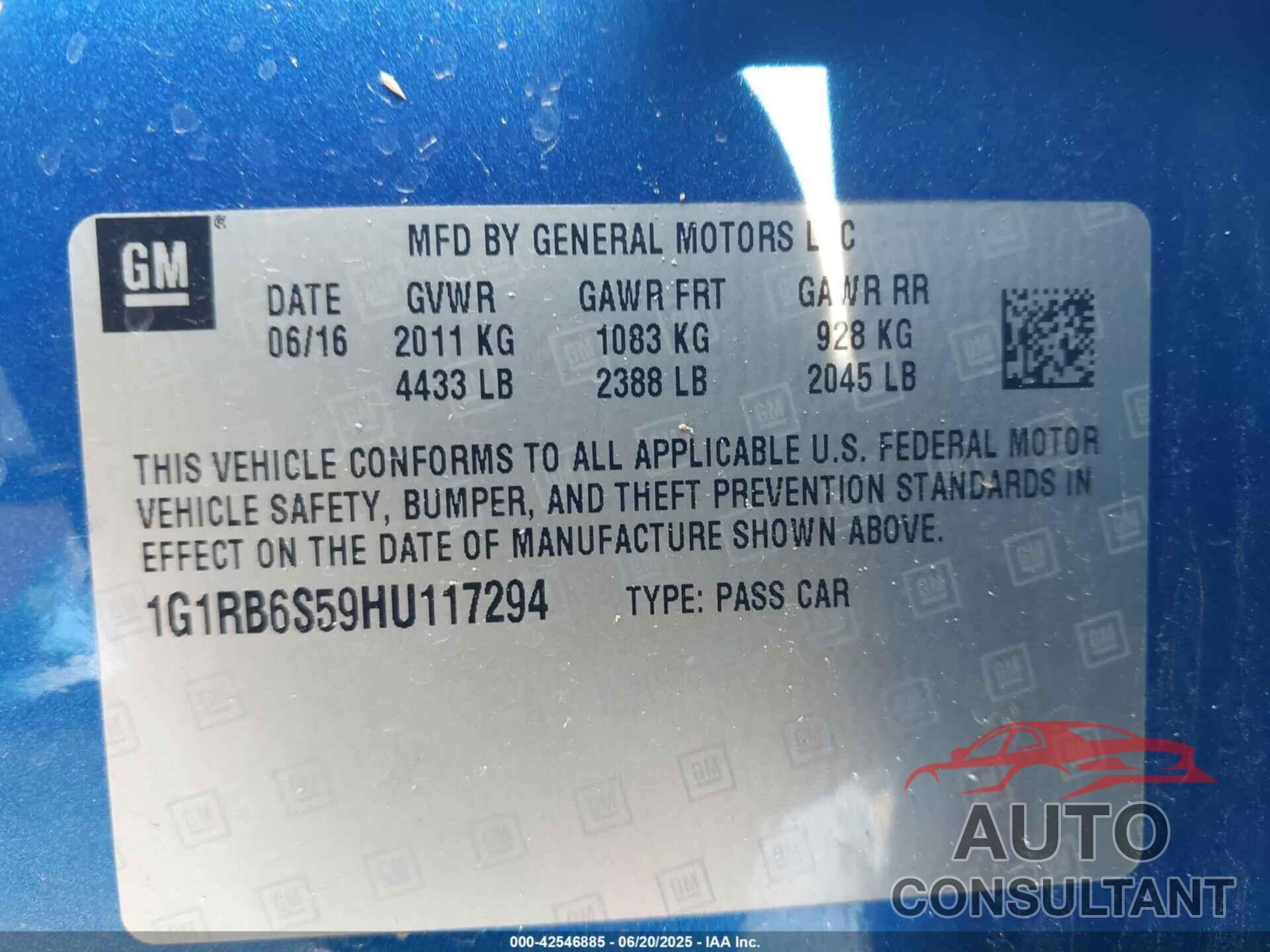 CHEVROLET VOLT 2017 - 1G1RB6S59HU117294