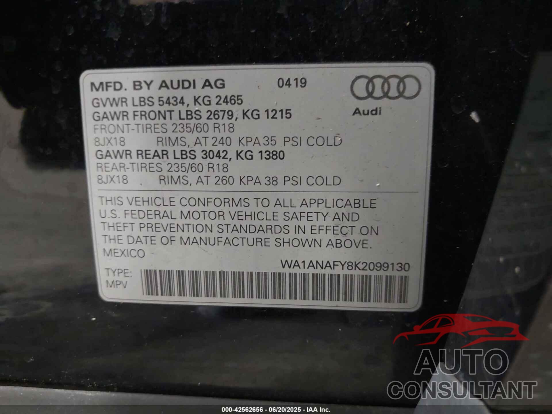 AUDI Q5 2019 - WA1ANAFY8K2099130