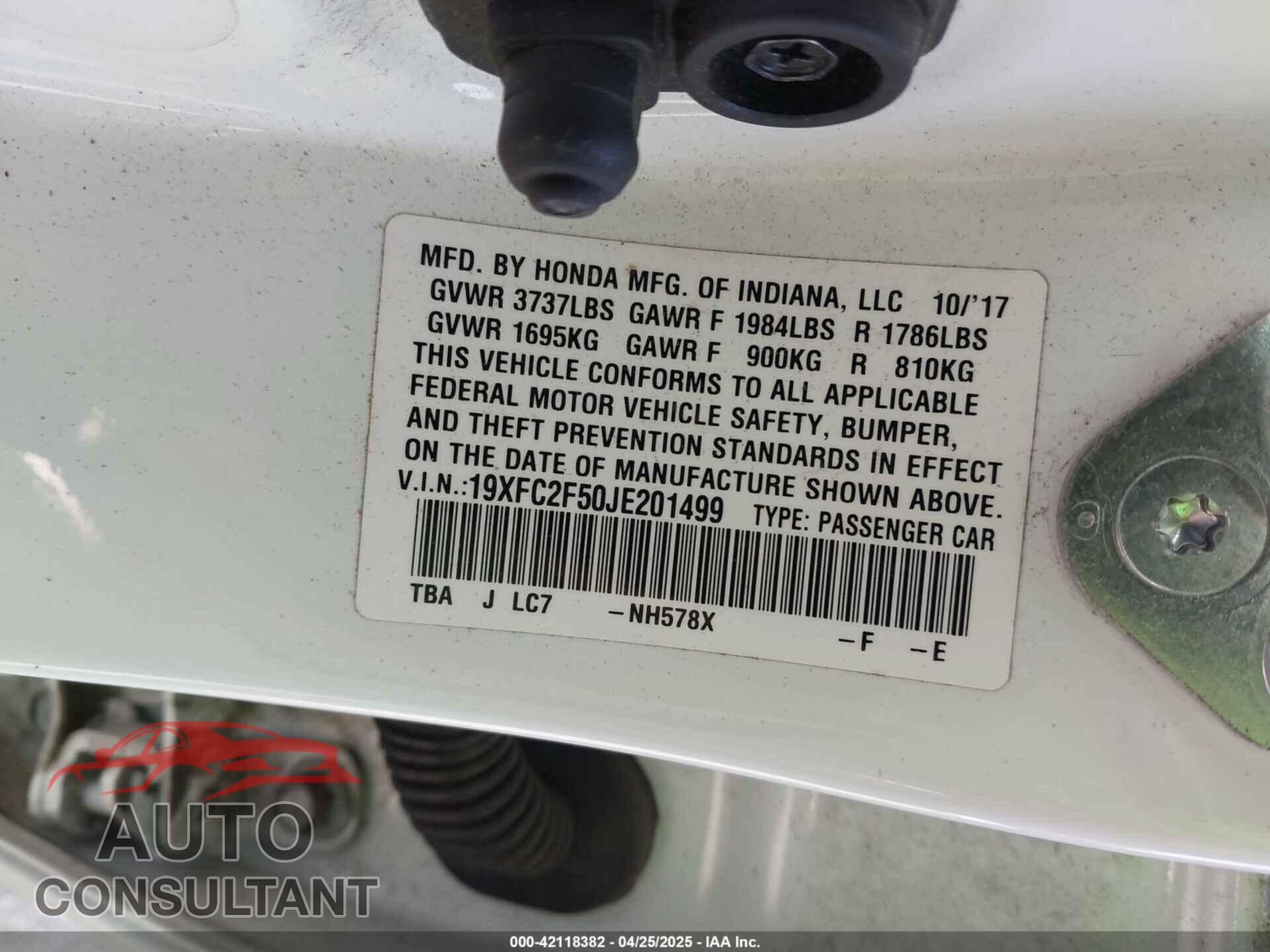 HONDA CIVIC 2018 - 19XFC2F50JE201499