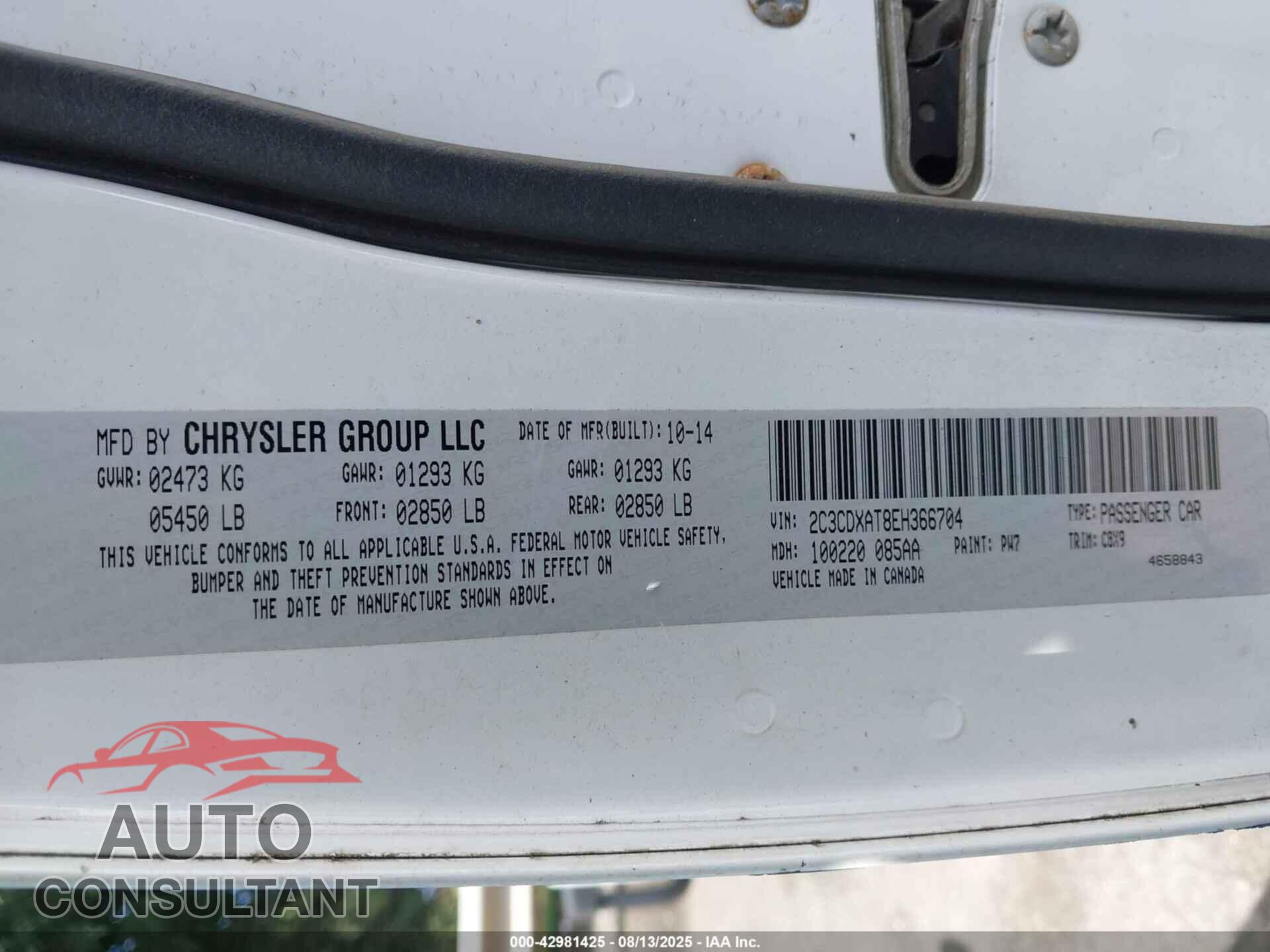 DODGE CHARGER 2014 - 2C3CDXAT8EH366704