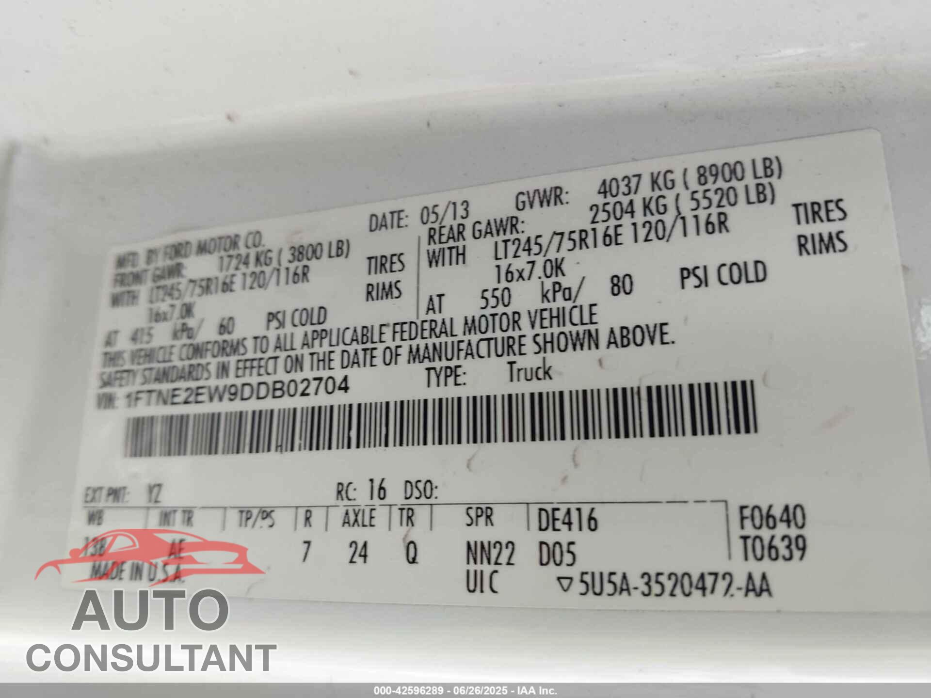 FORD ECONOLINE 2013 - 1FTNE2EW9DDB02704