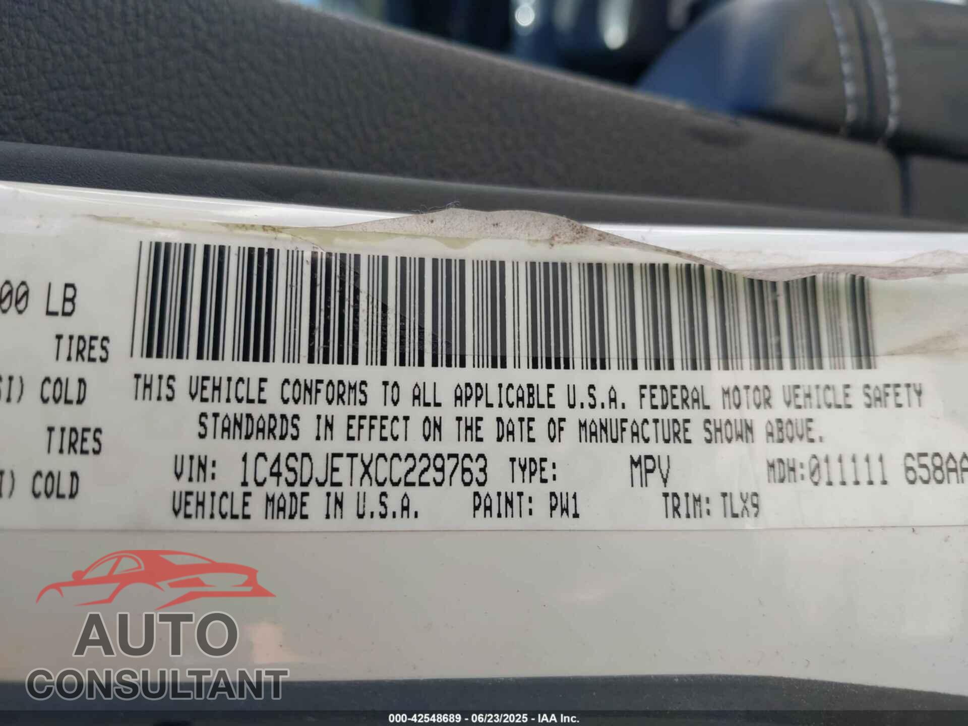 DODGE DURANGO 2012 - 1C4SDJETXCC229763