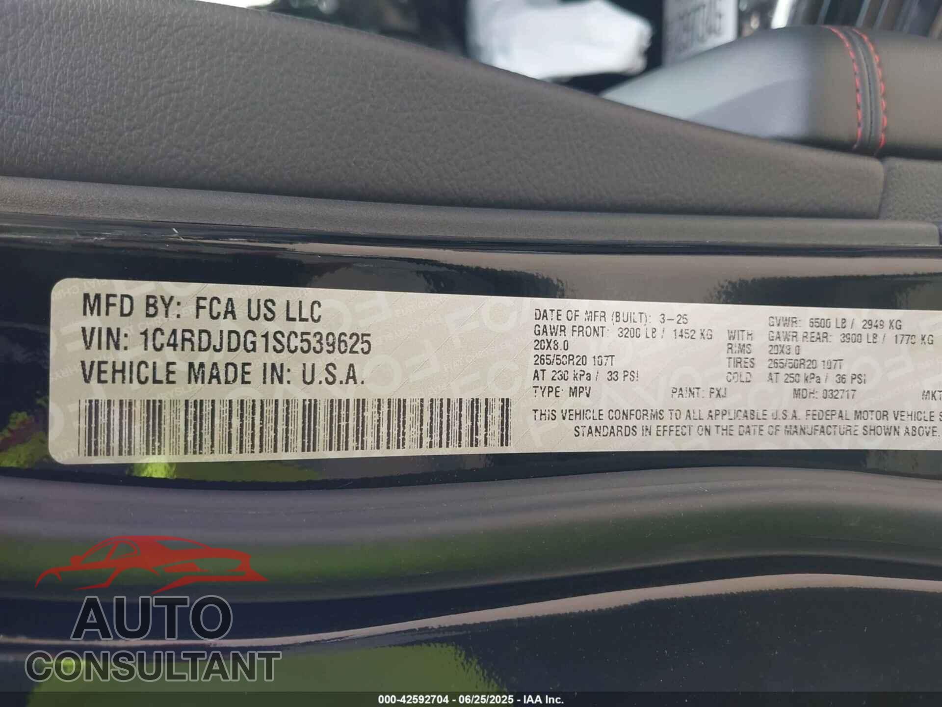 DODGE DURANGO 2025 - 1C4RDJDG1SC539625