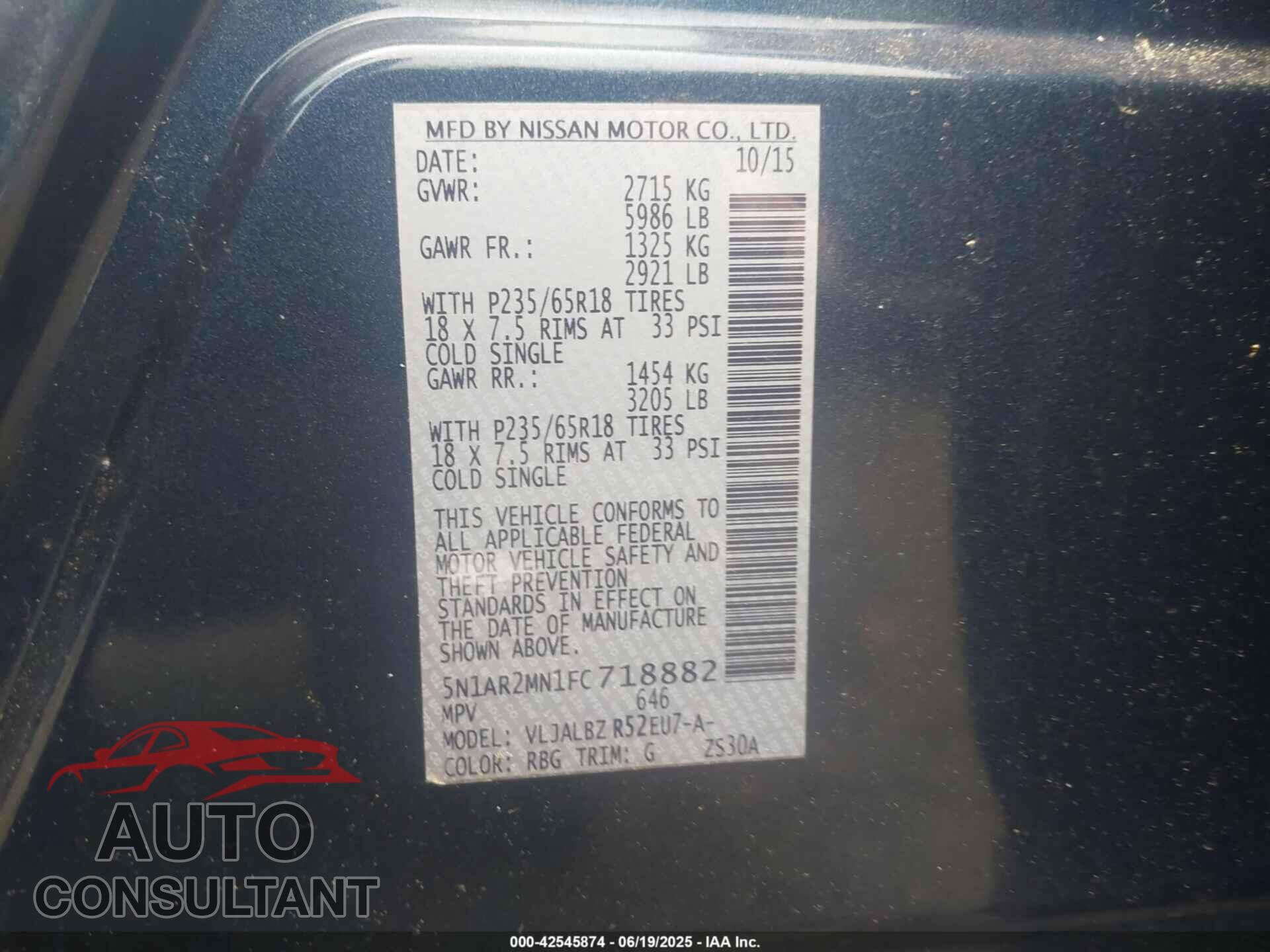NISSAN PATHFINDER 2015 - 5N1AR2MN1FC718882