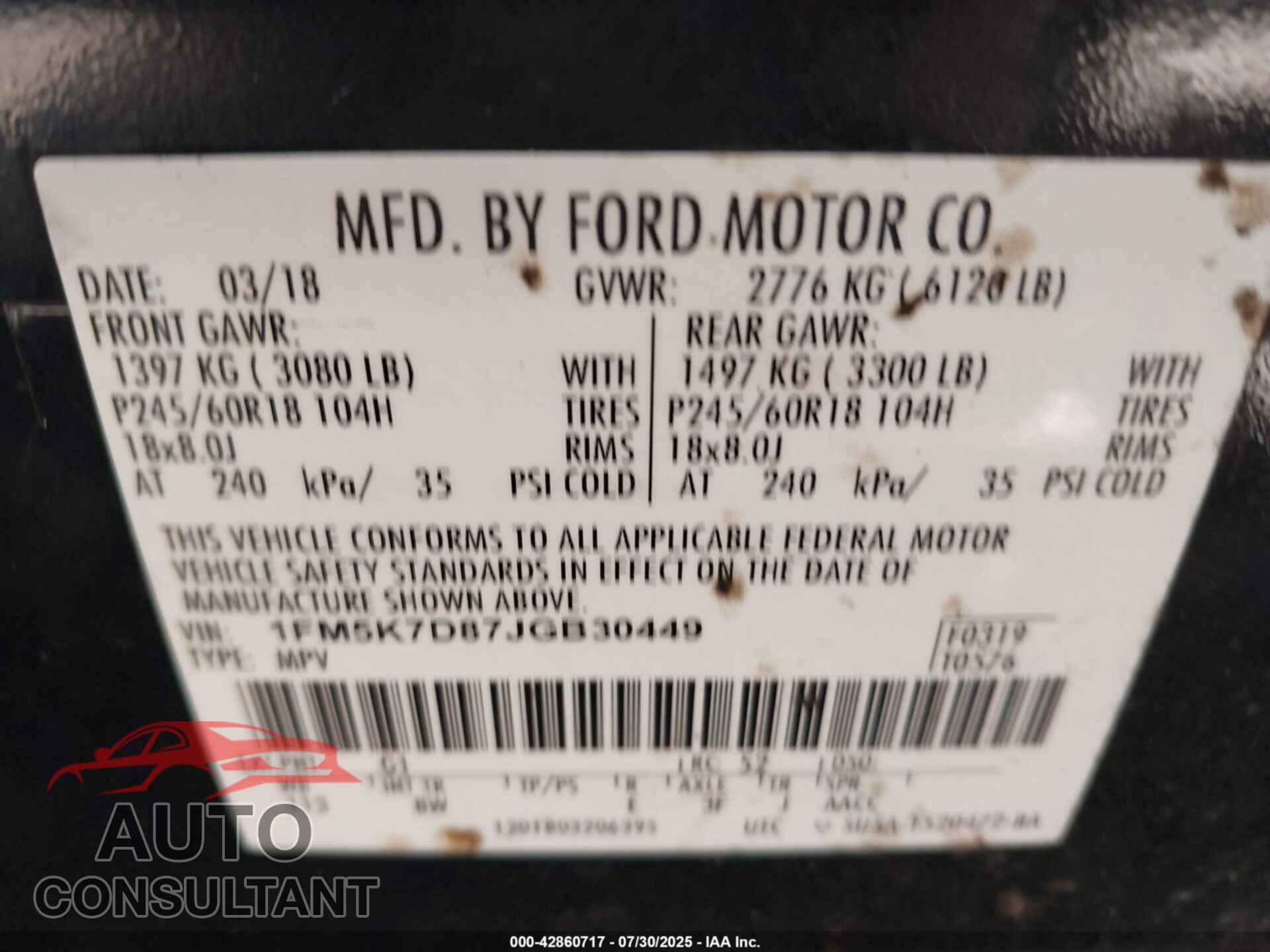 FORD EXPLORER 2018 - 1FM5K7D87JGB30449