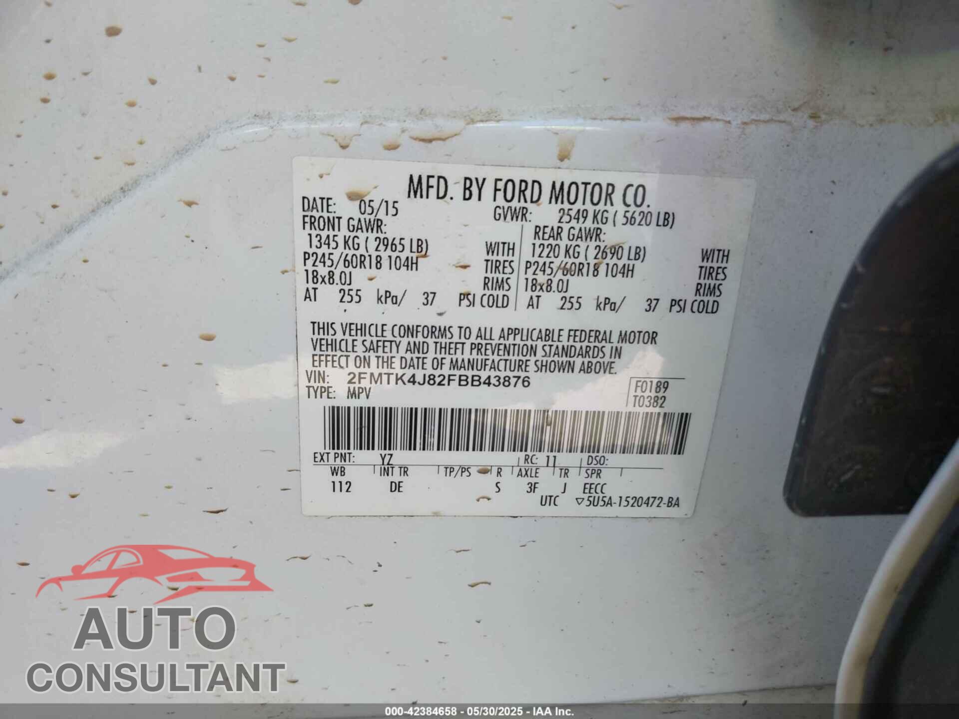 FORD EDGE 2015 - 2FMTK4J82FBB43876