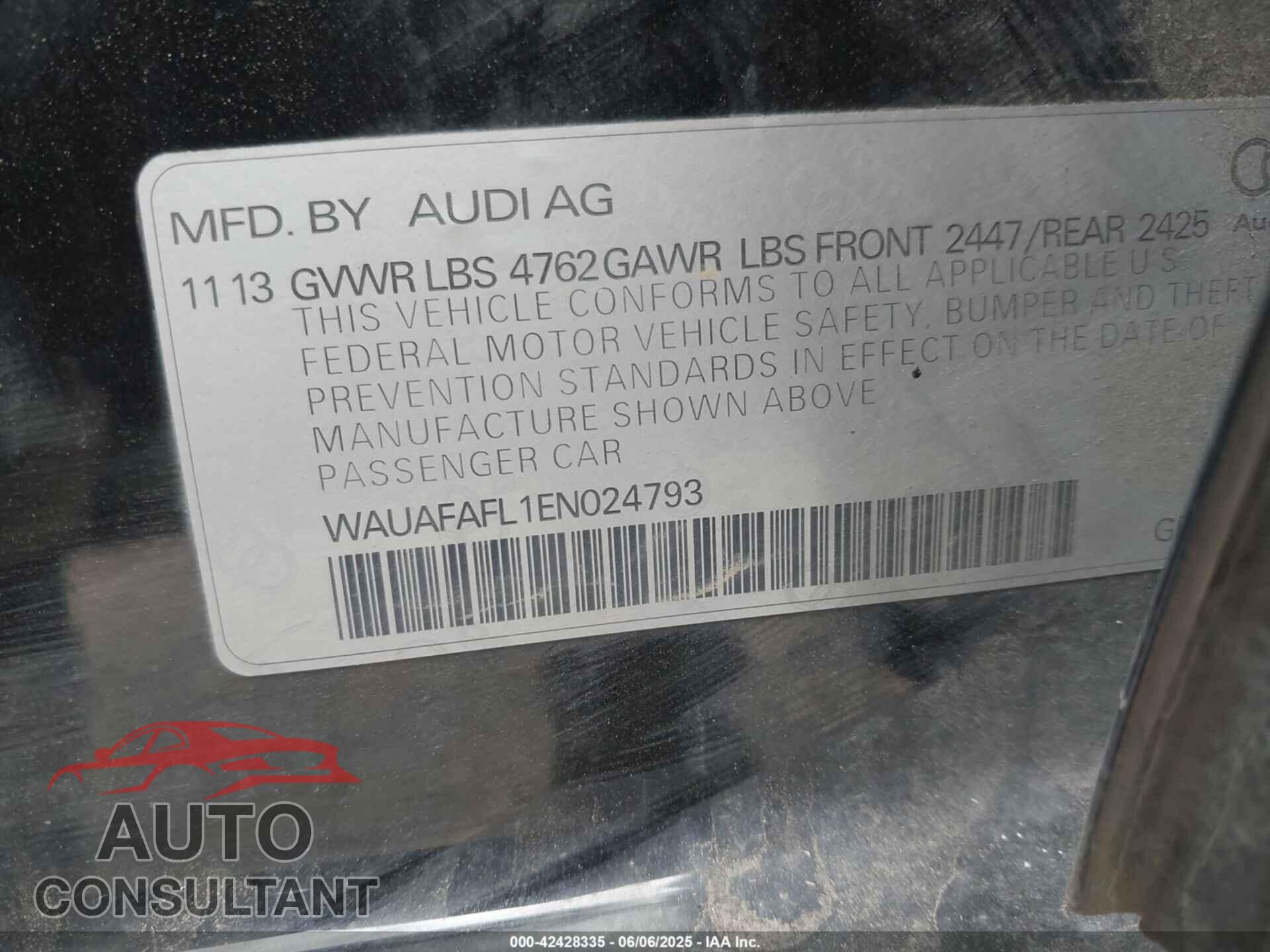 AUDI A4 2014 - WAUAFAFL1EN024793