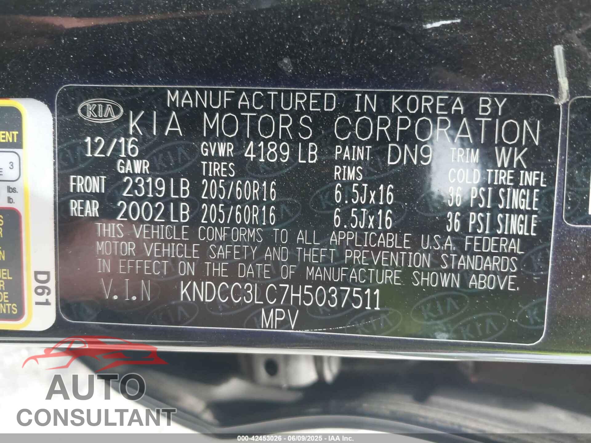 KIA NIRO 2017 - KNDCC3LC7H5037511