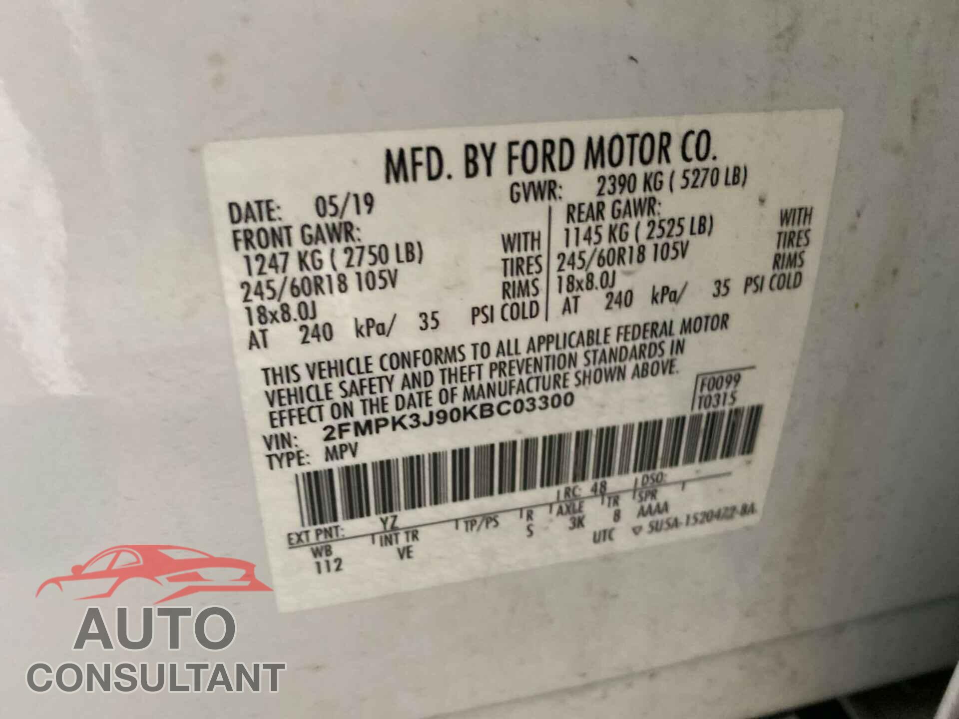 FORD EDGE 2019 - 2FMPK3J90KBC03300