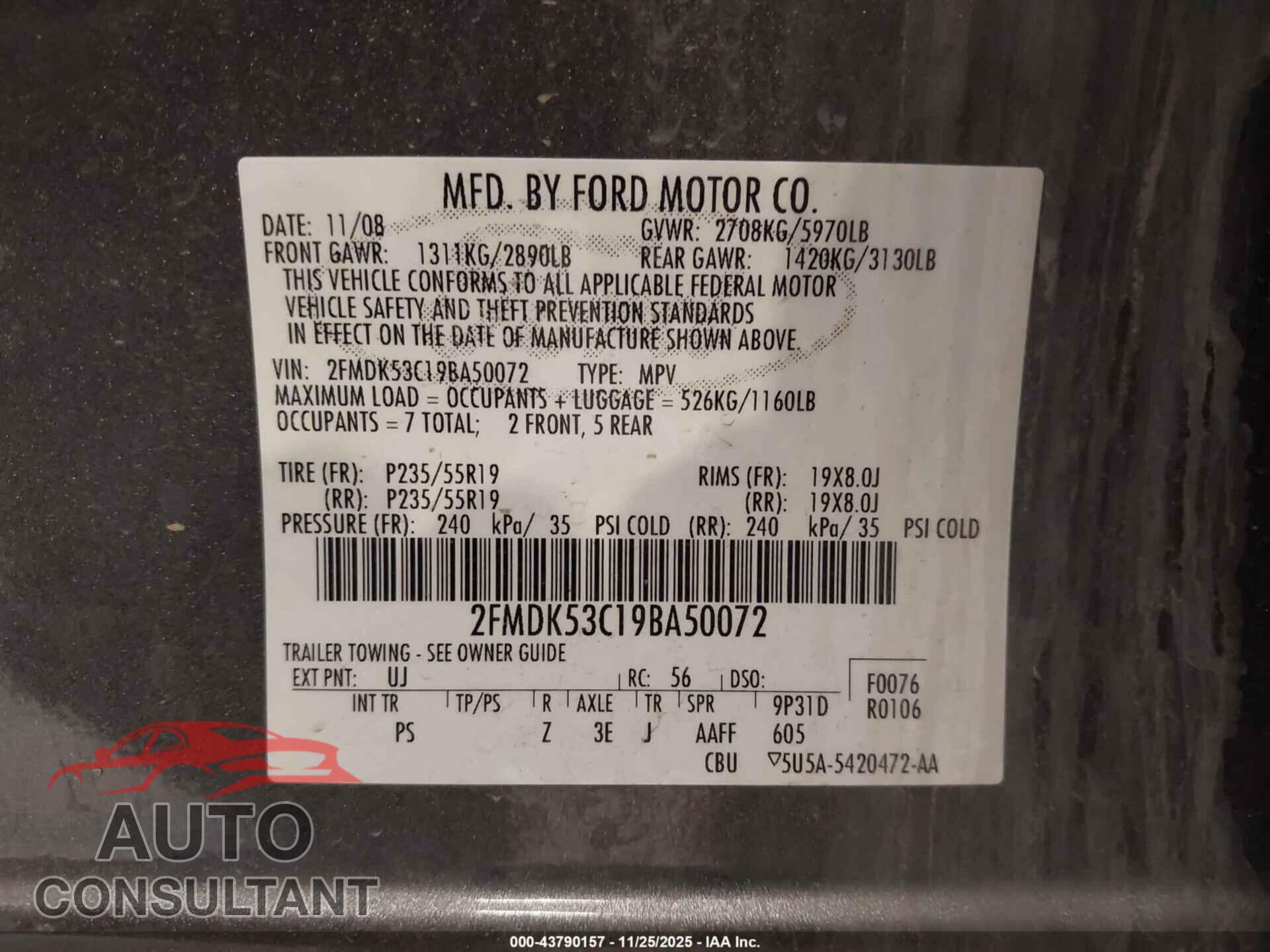 FORD FLEX 2009 - 2FMDK53C19BA50072