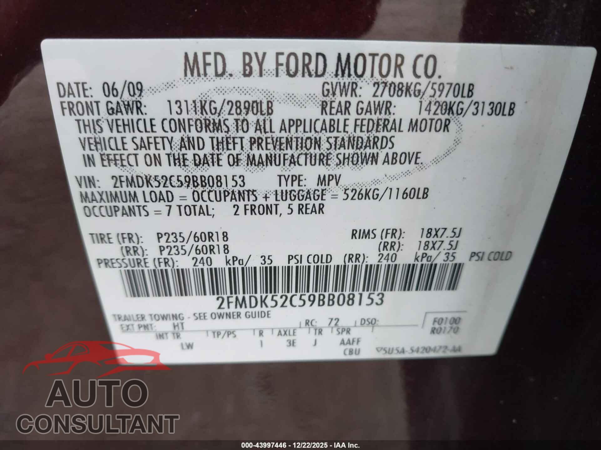 FORD FLEX 2009 - 2FMDK52C59BB08153