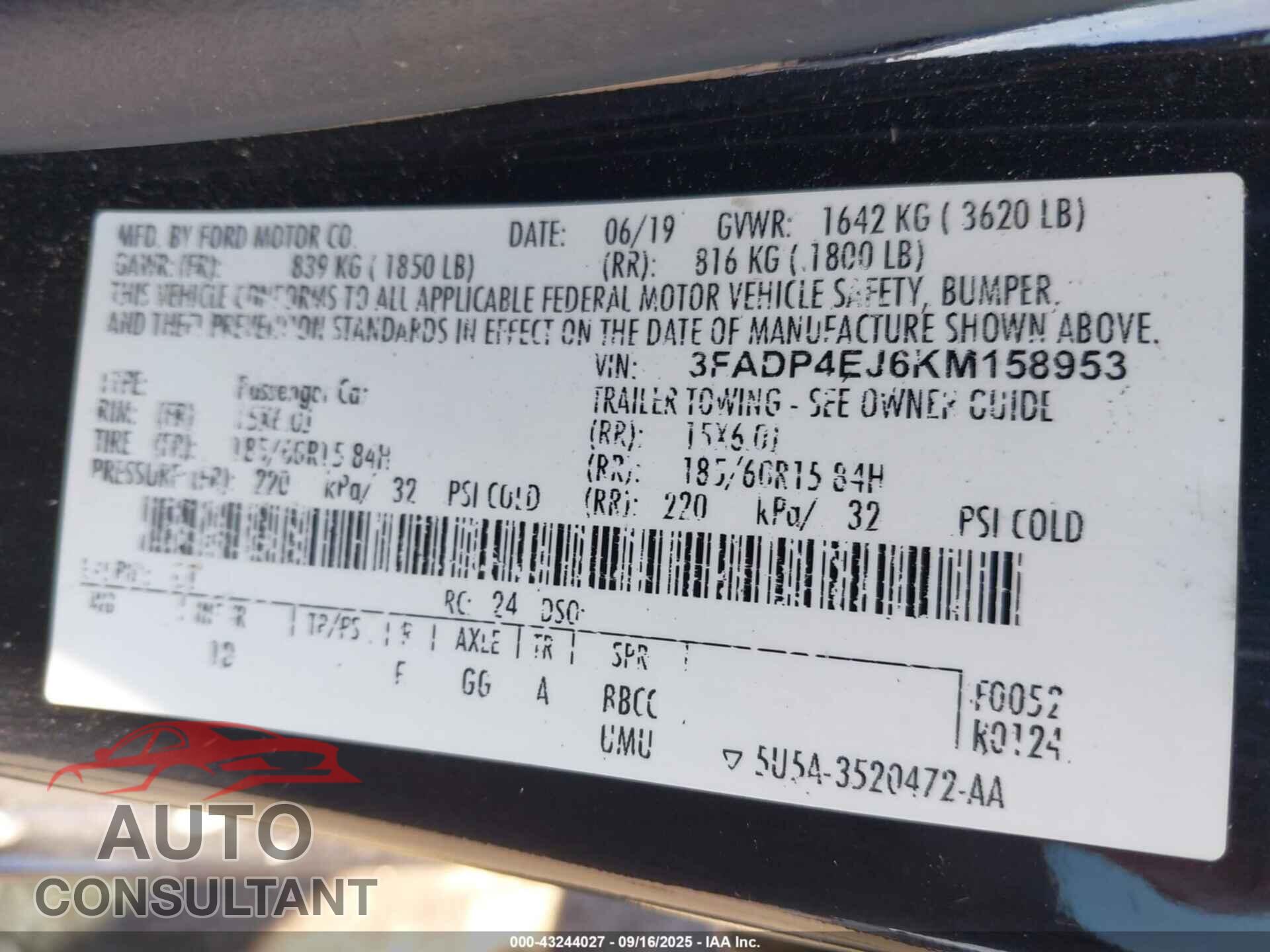 FORD FIESTA 2019 - 3FADP4EJ6KM158953