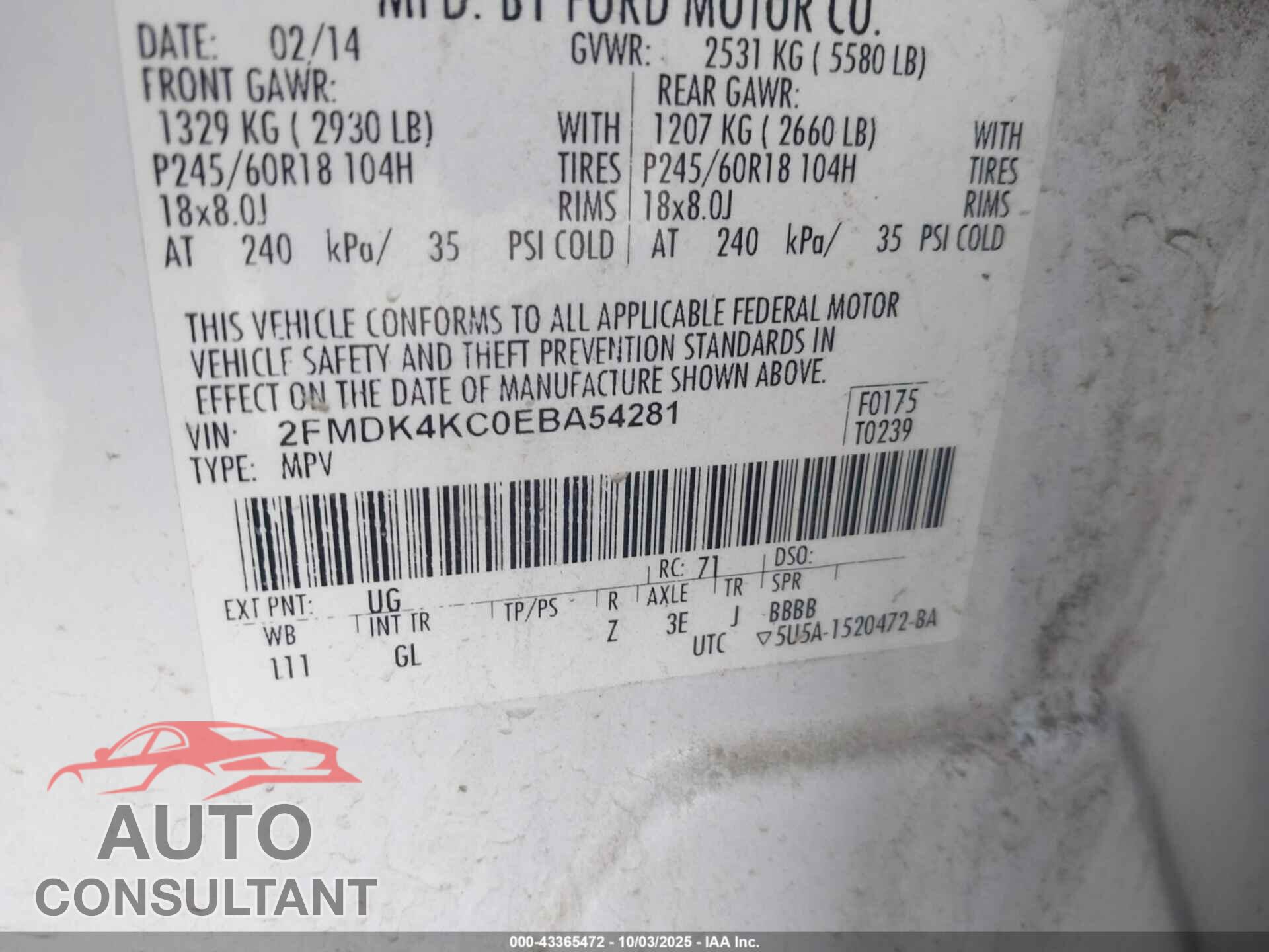 FORD EDGE 2014 - 2FMDK4KC0EBA54281