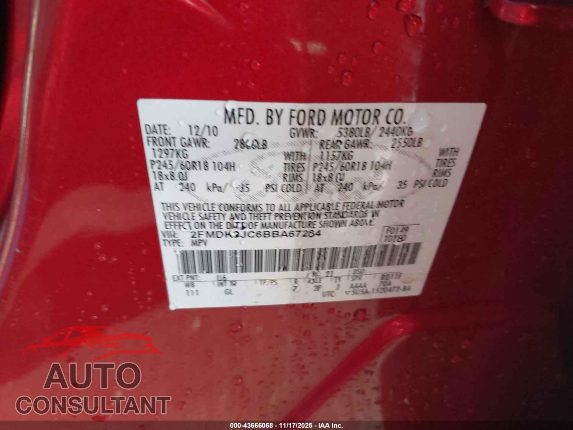 FORD EDGE 2011 - 2FMDK3JC6BBA67284